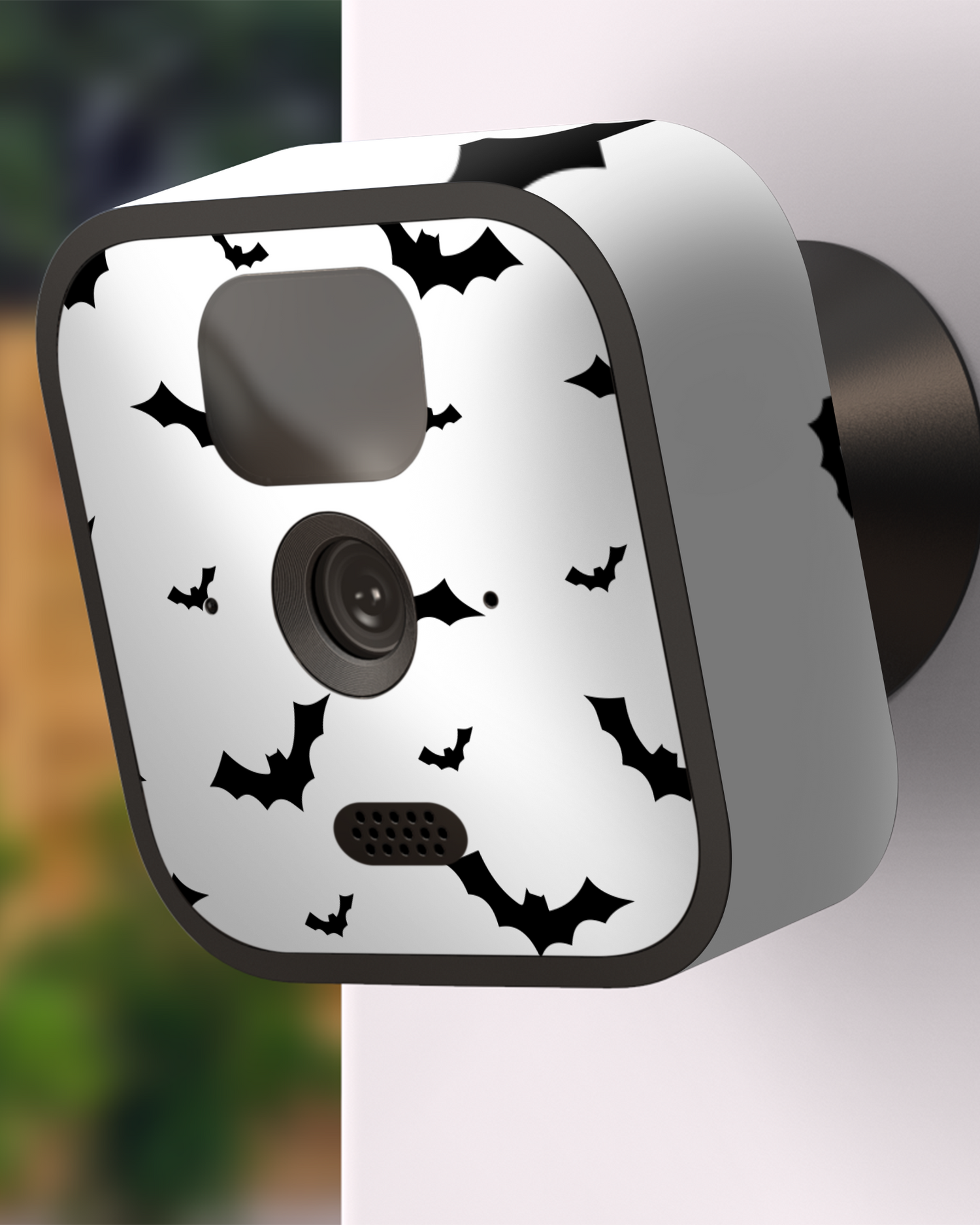 Bats on White Camera Skin Blink Outdoor (2020) attached to exterior wall