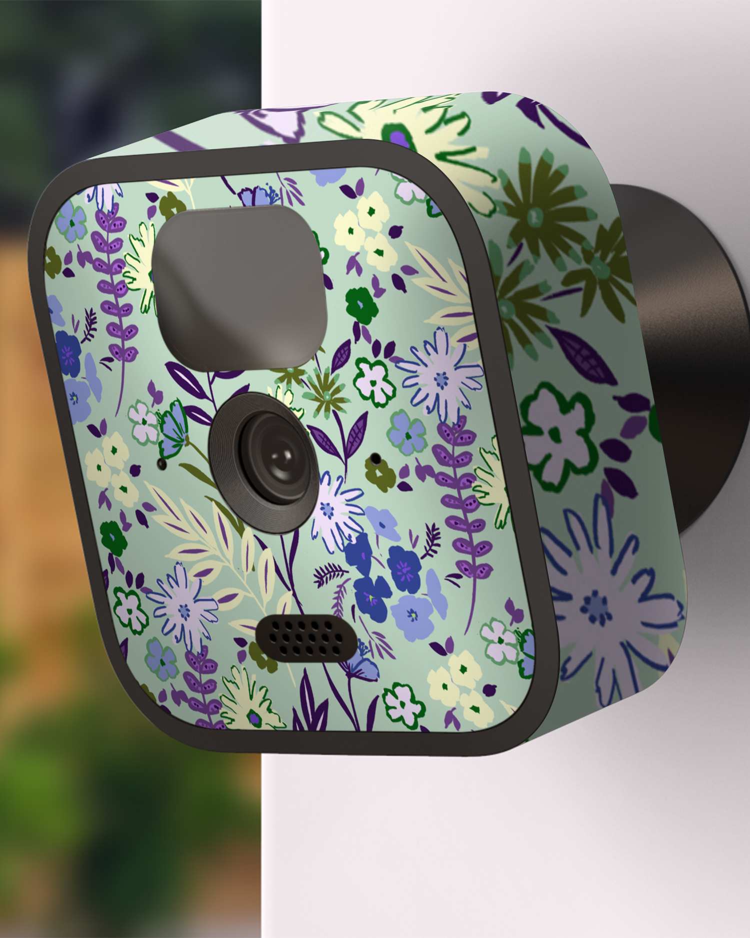 Pretty Purple Flowers Camera Skin Blink Outdoor (2020) attached to exterior wall