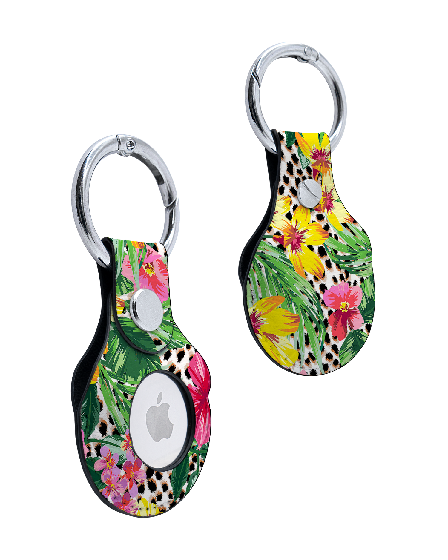 AirTag Holder with Tropical Cheetah Design: Front and Back