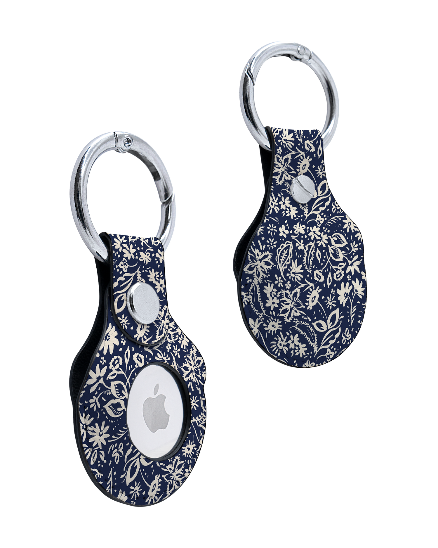 AirTag Holder with Ditsy Blue Paisley Design: Front and Back