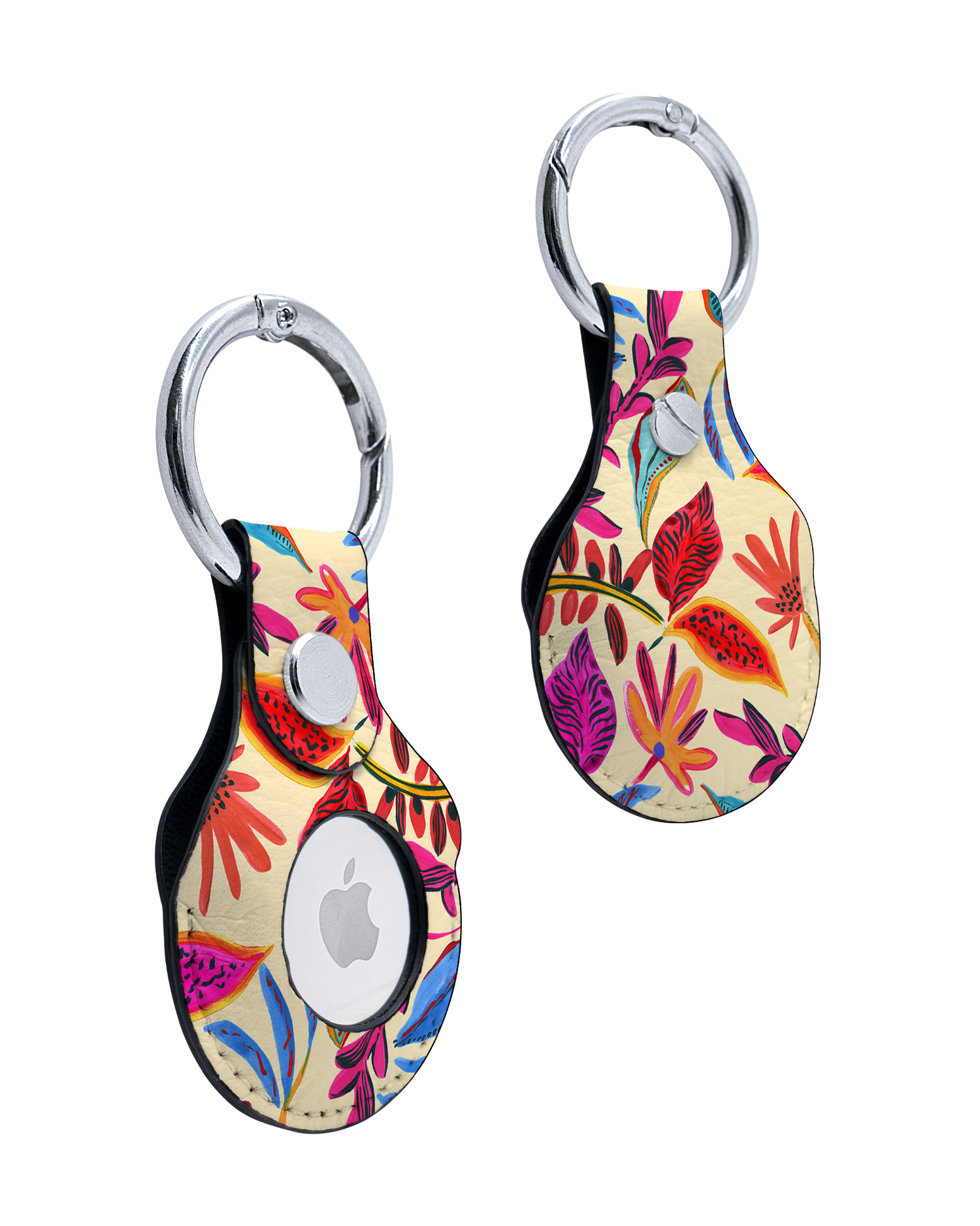AirTag Holder with Painterly Spring Leaves Design: Front and Back