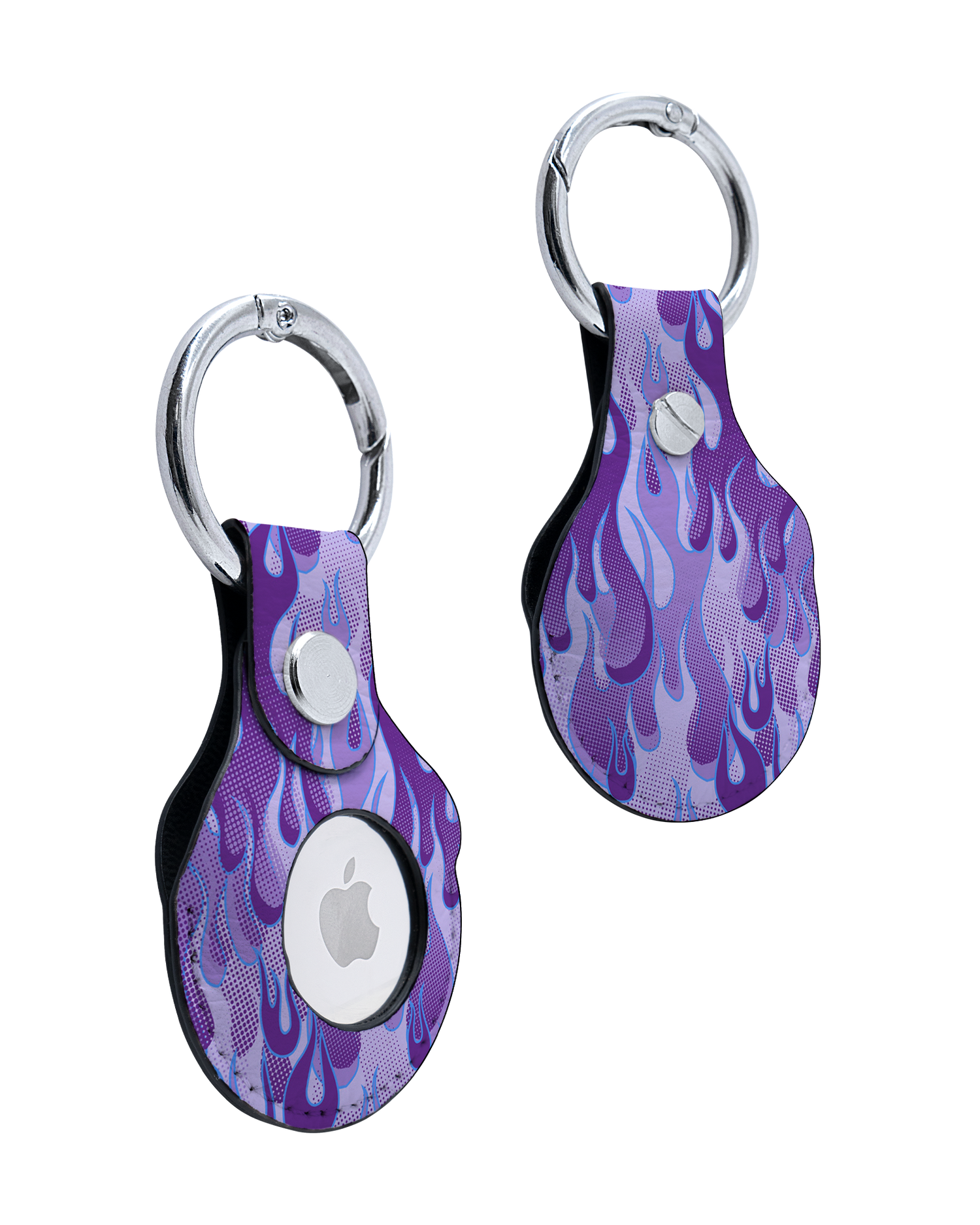 AirTag Holder with Purple Flames Design: Front and Back