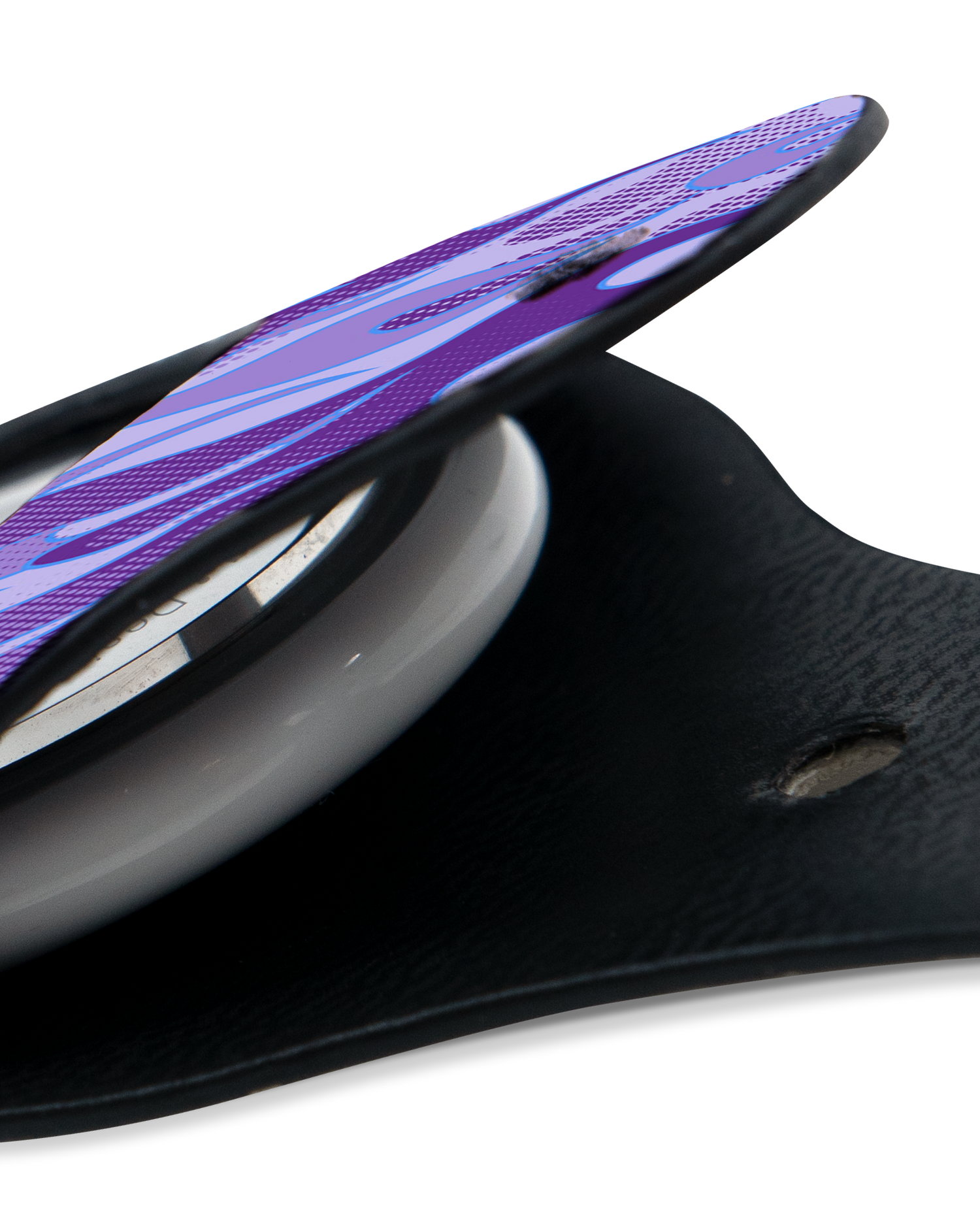 Close-Up: AirTag Holder with Purple Flames Design