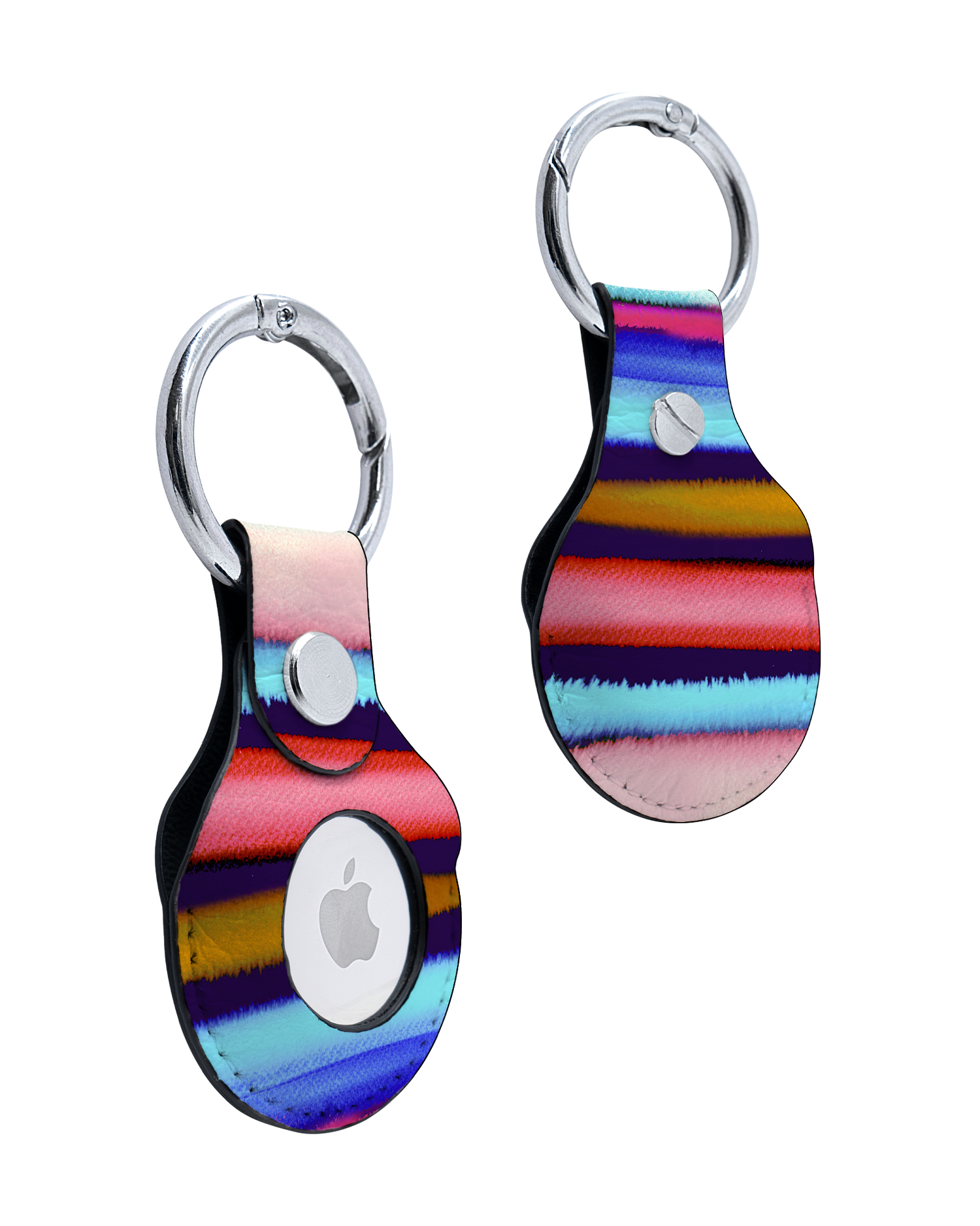 AirTag Holder with Watercolor Stripes Design: Front and Back
