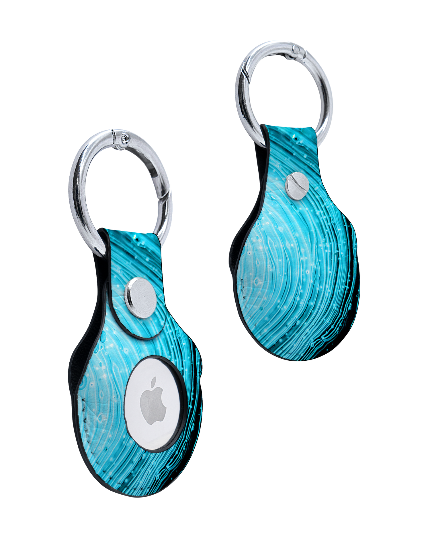 AirTag Holder with Turquoise Ripples Design: Front and Back