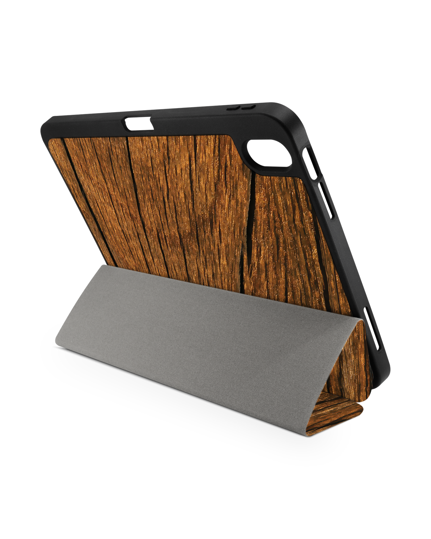 Wood iPad Case with Pencil Holder for Apple iPad (10th Generation): Set up in landscape format (back view)