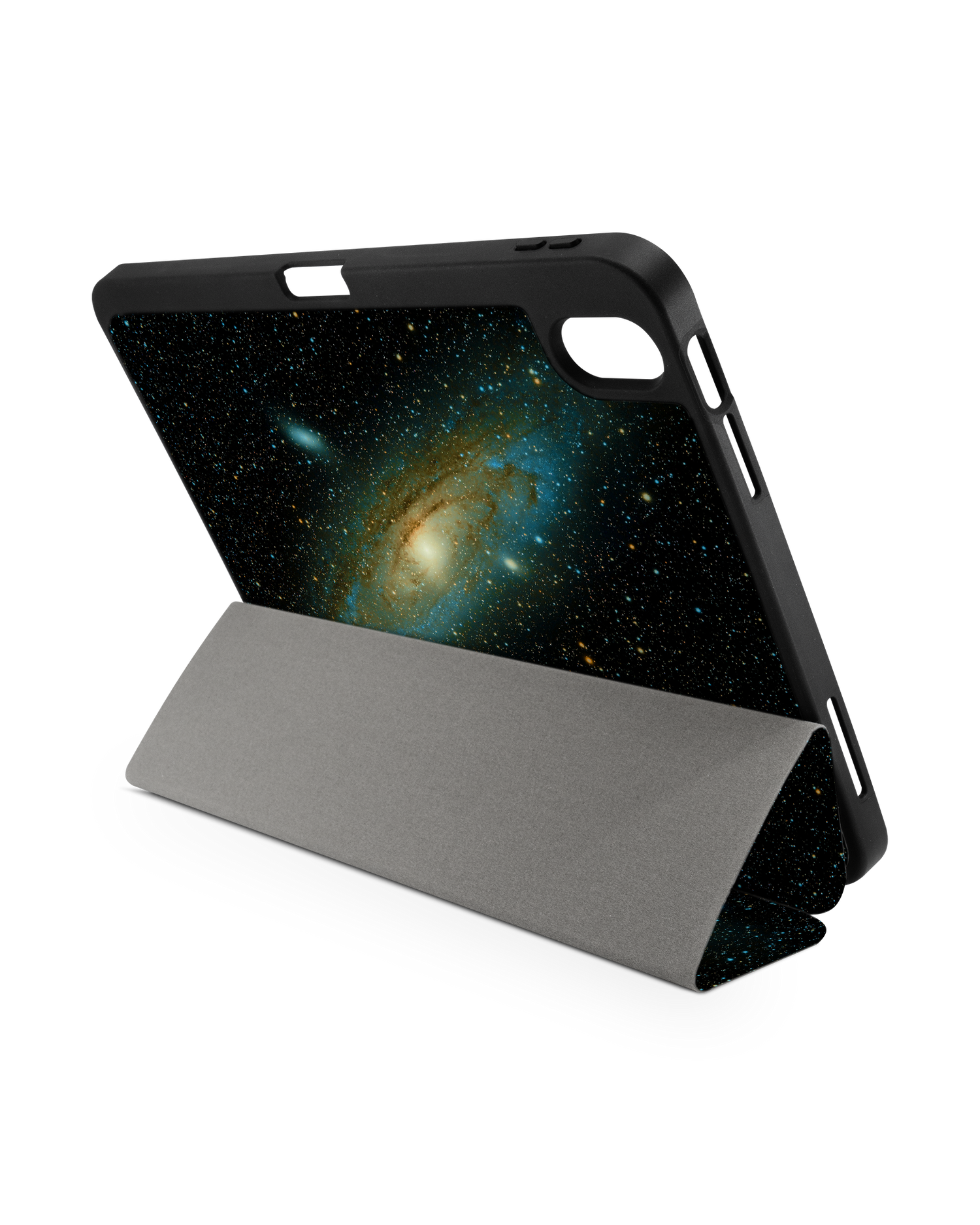 Outer Space iPad Case with Pencil Holder for Apple iPad (10th Generation): Set up in landscape format (back view)
