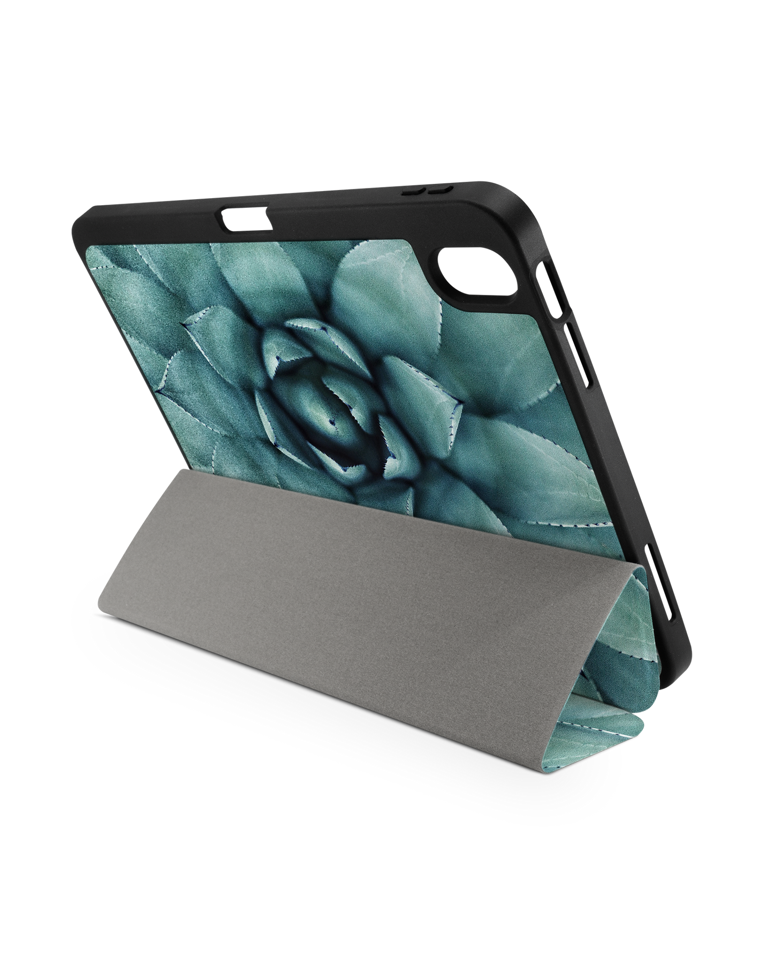 Beautiful Succulent iPad Case with Pencil Holder for Apple iPad (10th Generation): Set up in landscape format (back view)