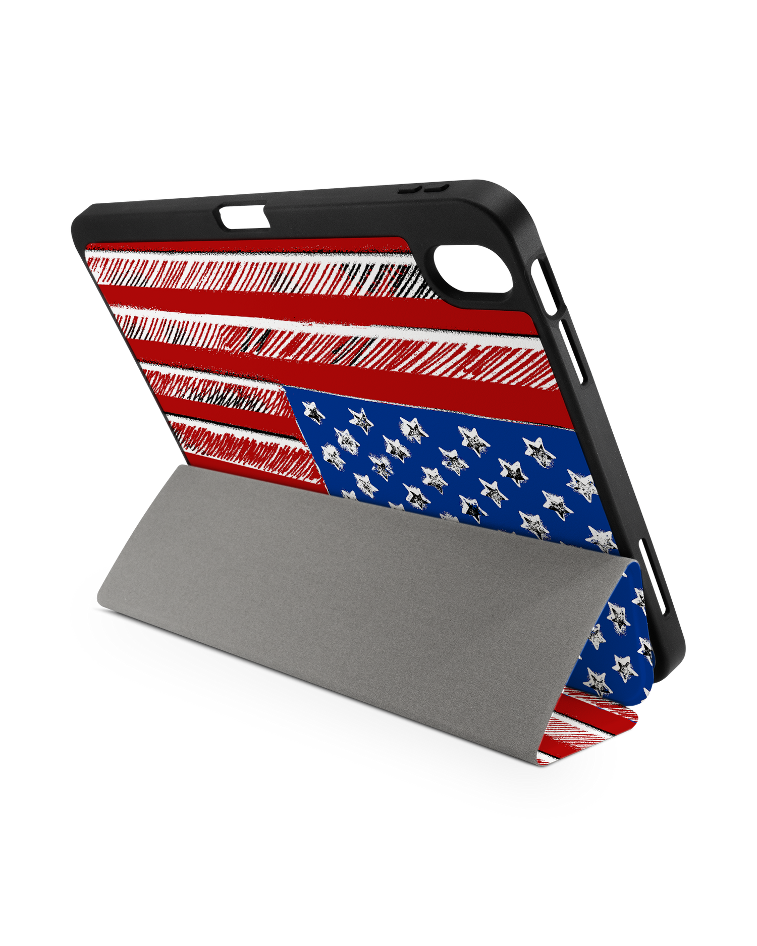 American Flag Color iPad Case with Pencil Holder for Apple iPad (10th Generation): Set up in landscape format (back view)