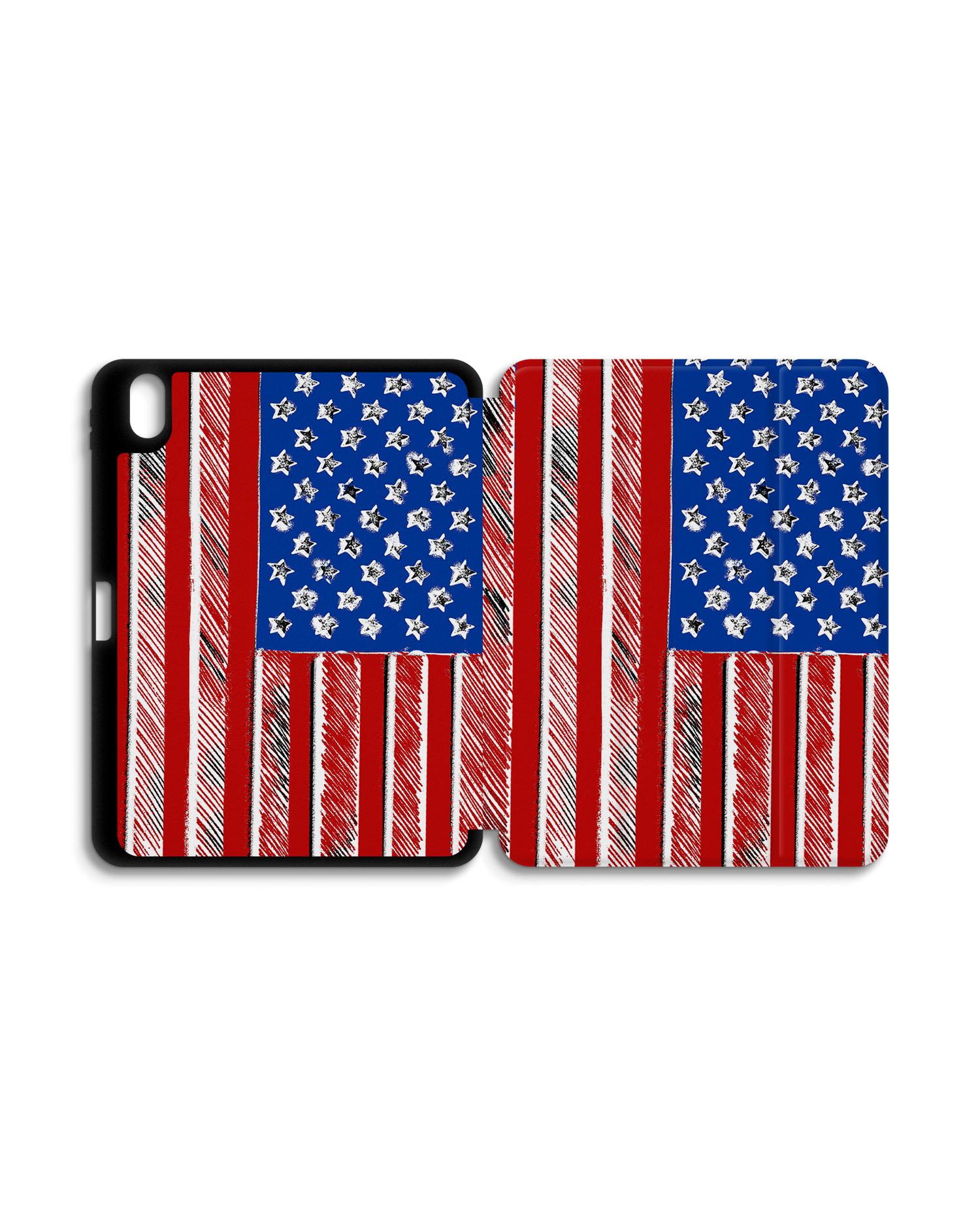 American Flag Color iPad Case with Pencil Holder for Apple iPad (10th Generation): Opened exterior view