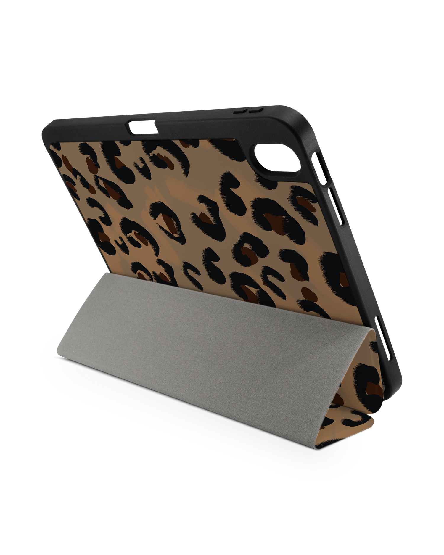 Leopard Repeat iPad Case with Pencil Holder for Apple iPad (10th Generation): Set up in landscape format (back view)