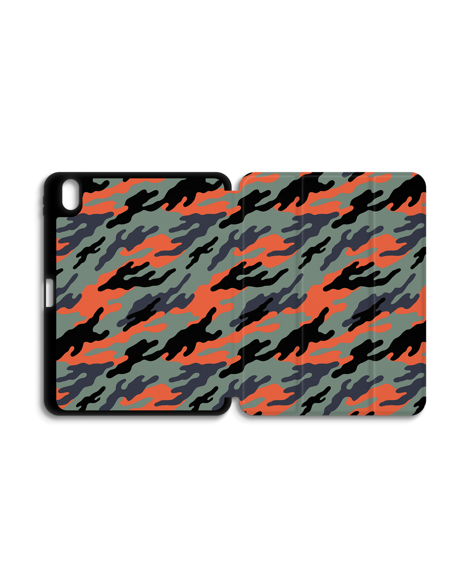 Camo Sunset iPad Case with Pencil Holder for Apple iPad (10th Generation): Opened exterior view