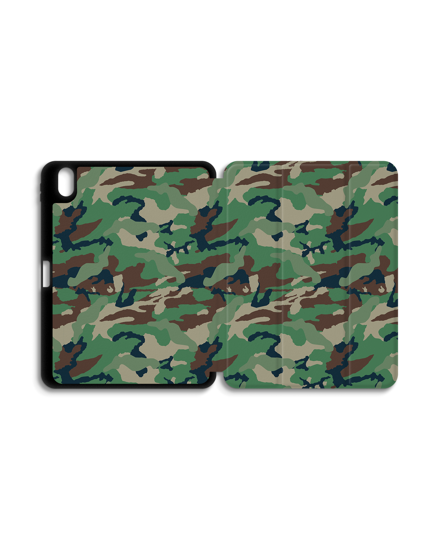 Green and Brown Camo iPad Case with Pencil Holder for Apple iPad (10th Generation): Opened exterior view