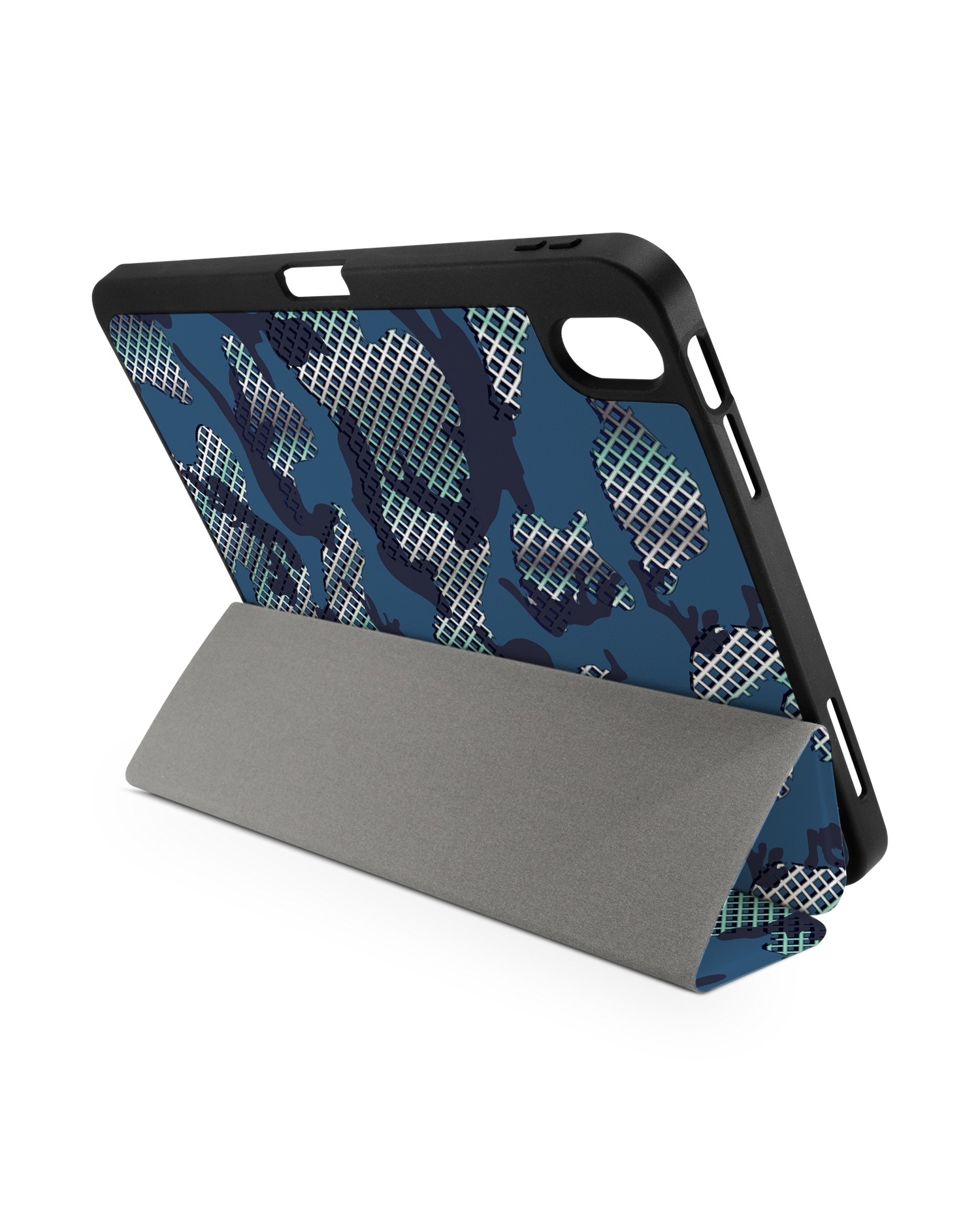 Fall Camo I iPad Case with Pencil Holder for Apple iPad (10th Generation): Set up in landscape format (back view)
