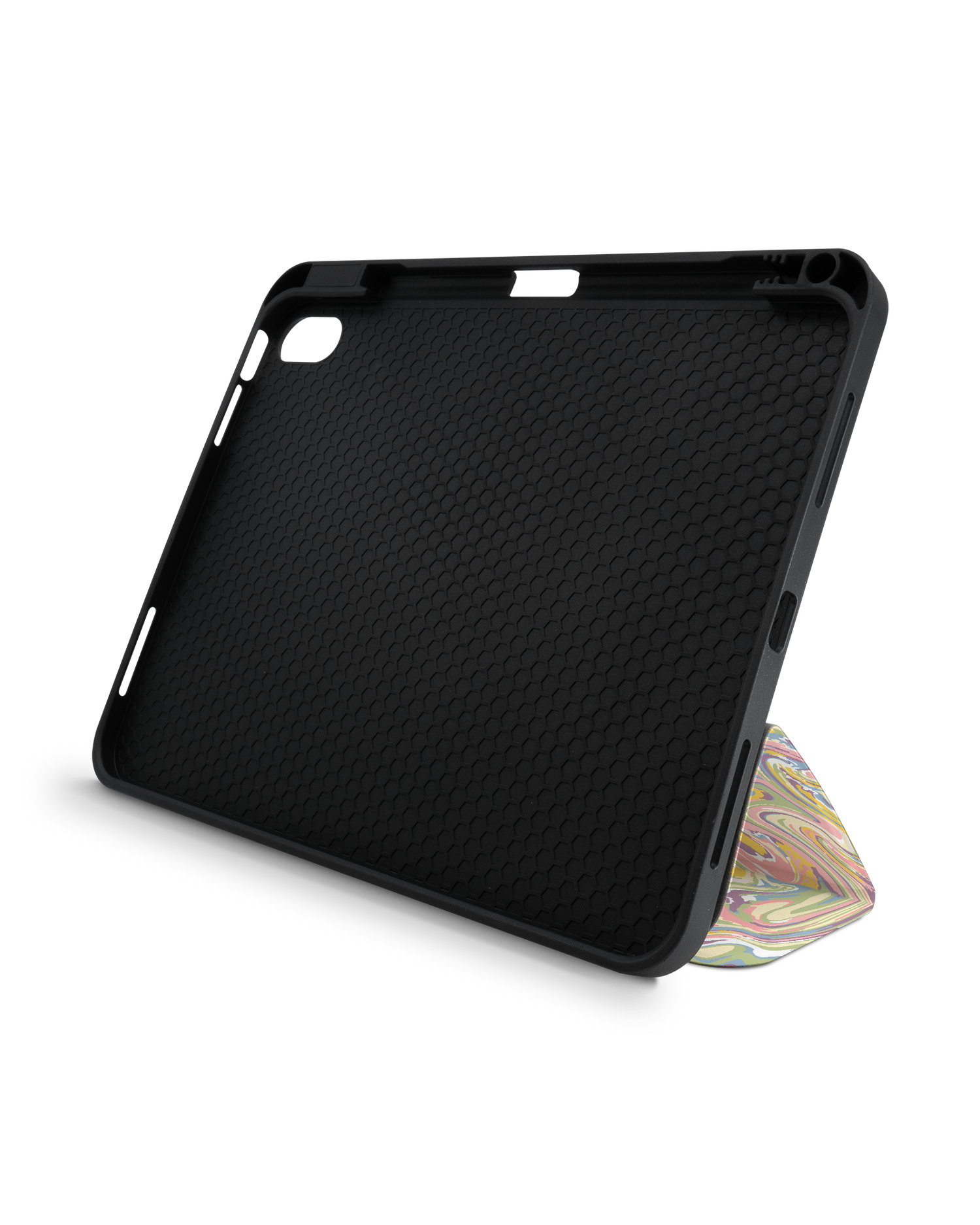 Psychedelic Optics iPad Case with Pencil Holder for Apple iPad (10th Generation): Set up in landscape format (front view)
