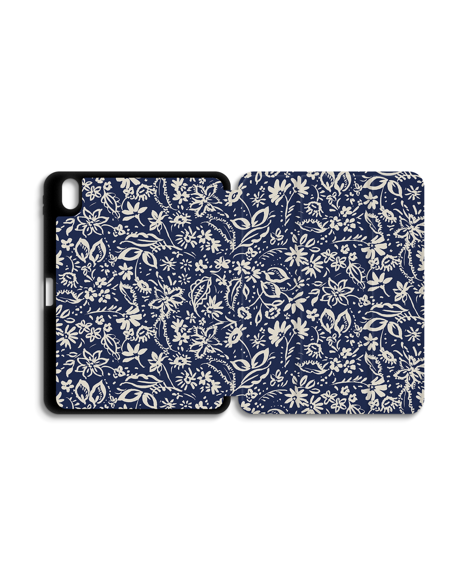 Ditsy Blue Paisley iPad Case with Pencil Holder for Apple iPad (10th Generation): Opened exterior view