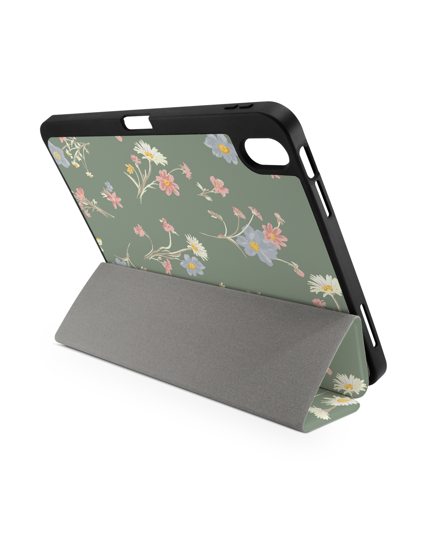 Wild Flower Sprigs iPad Case with Pencil Holder for Apple iPad (10th Generation): Set up in landscape format (back view)