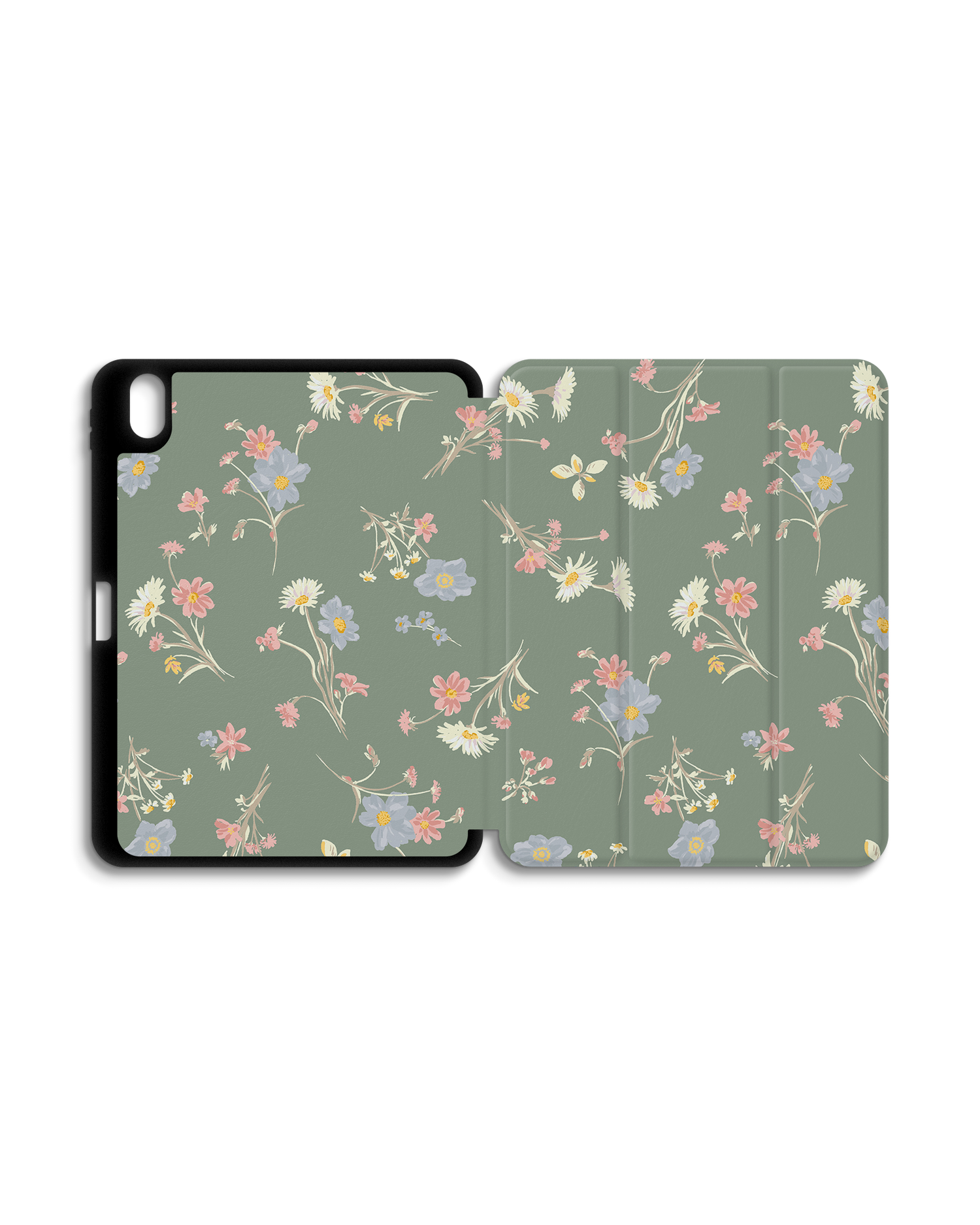 Wild Flower Sprigs iPad Case with Pencil Holder for Apple iPad (10th Generation): Opened exterior view