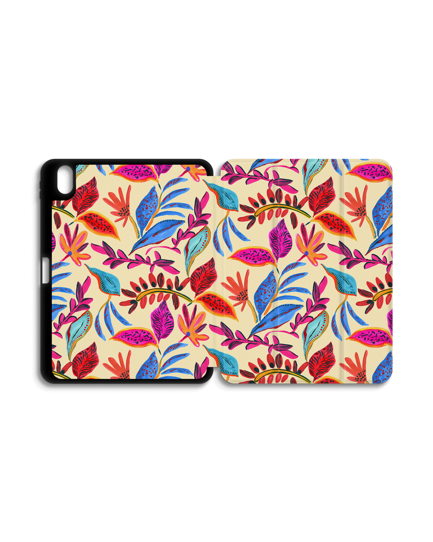 Painterly Spring Leaves iPad Case with Pencil Holder for Apple iPad (10th Generation): Opened exterior view