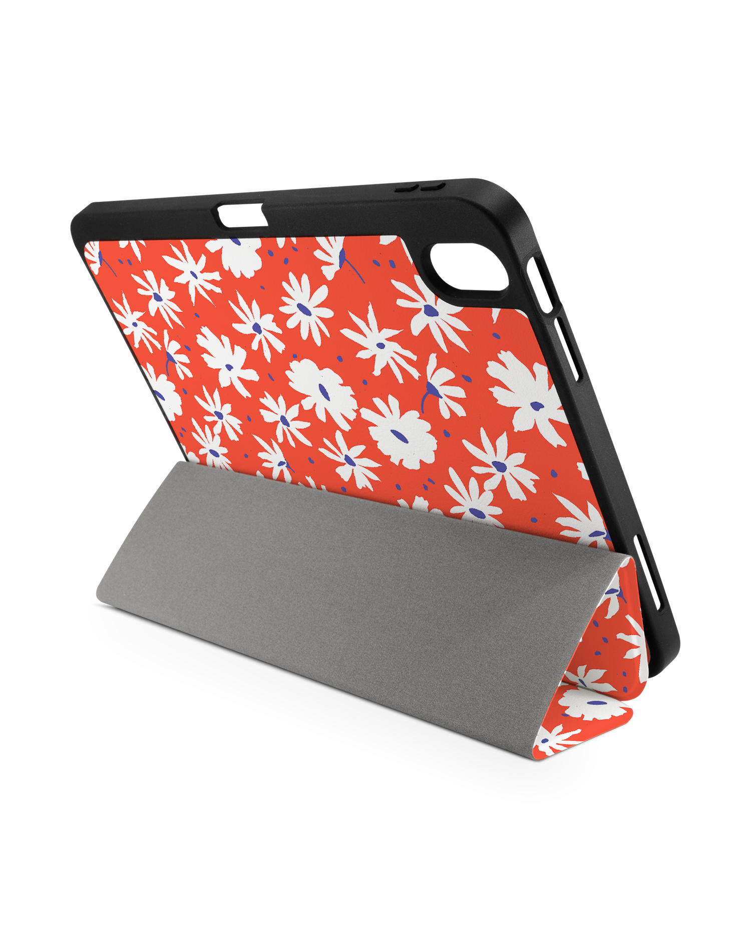 Retro Daisy iPad Case with Pencil Holder for Apple iPad (10th Generation): Set up in landscape format (back view)