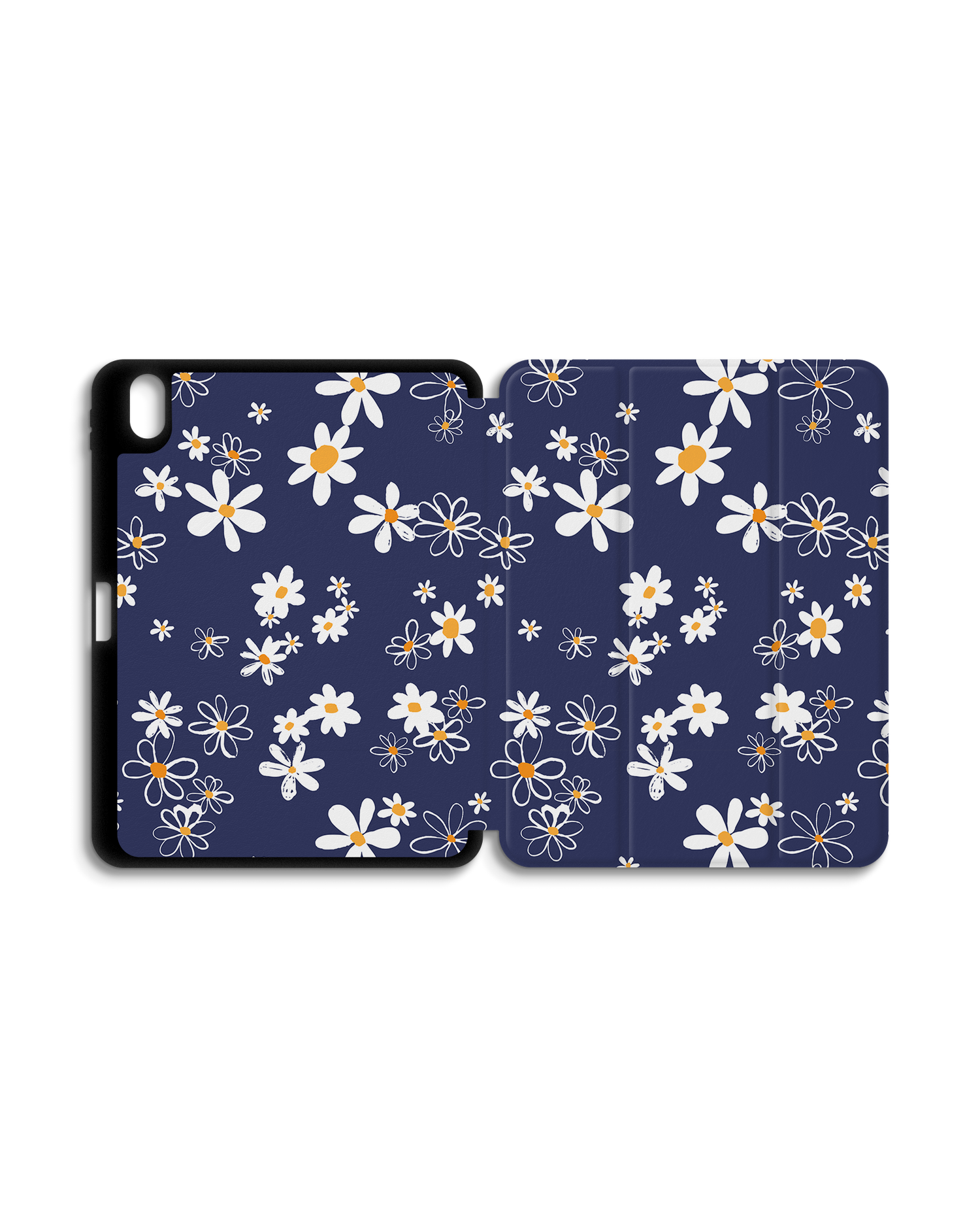 Navy Daisies iPad Case with Pencil Holder for Apple iPad (10th Generation): Opened exterior view