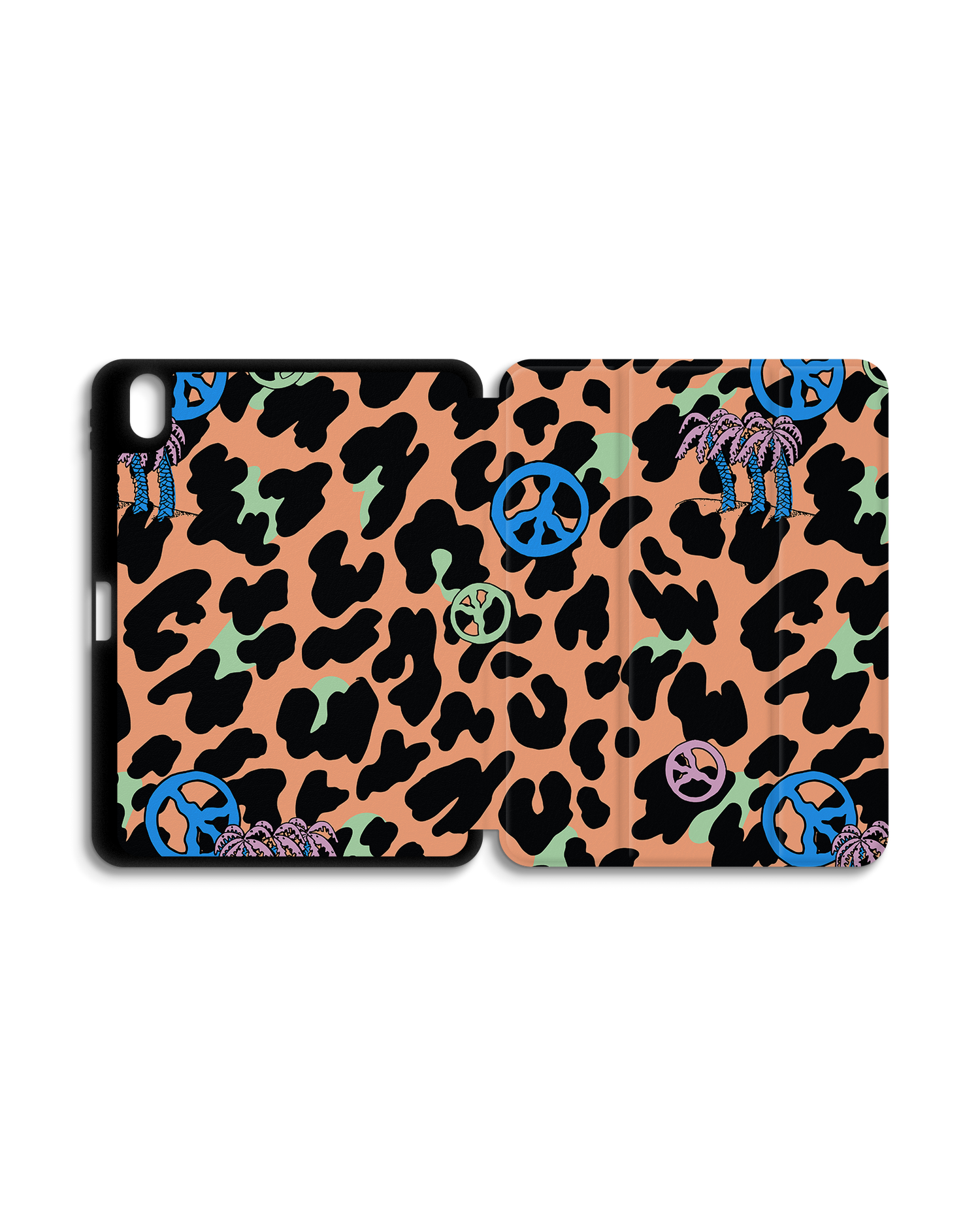 Leopard Peace Palms iPad Case with Pencil Holder for Apple iPad (10th Generation): Opened exterior view