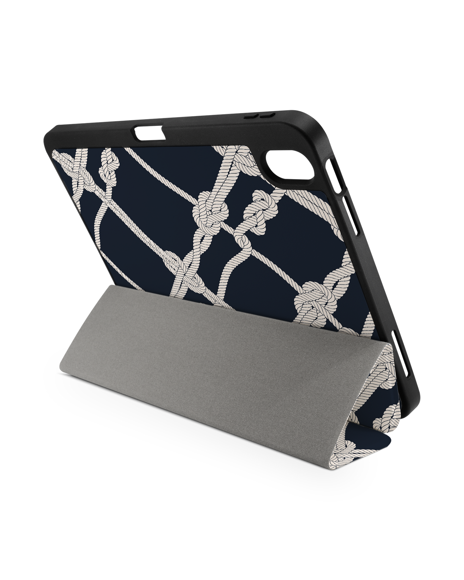 Nautical Knots iPad Case with Pencil Holder for Apple iPad (10th Generation): Set up in landscape format (back view)