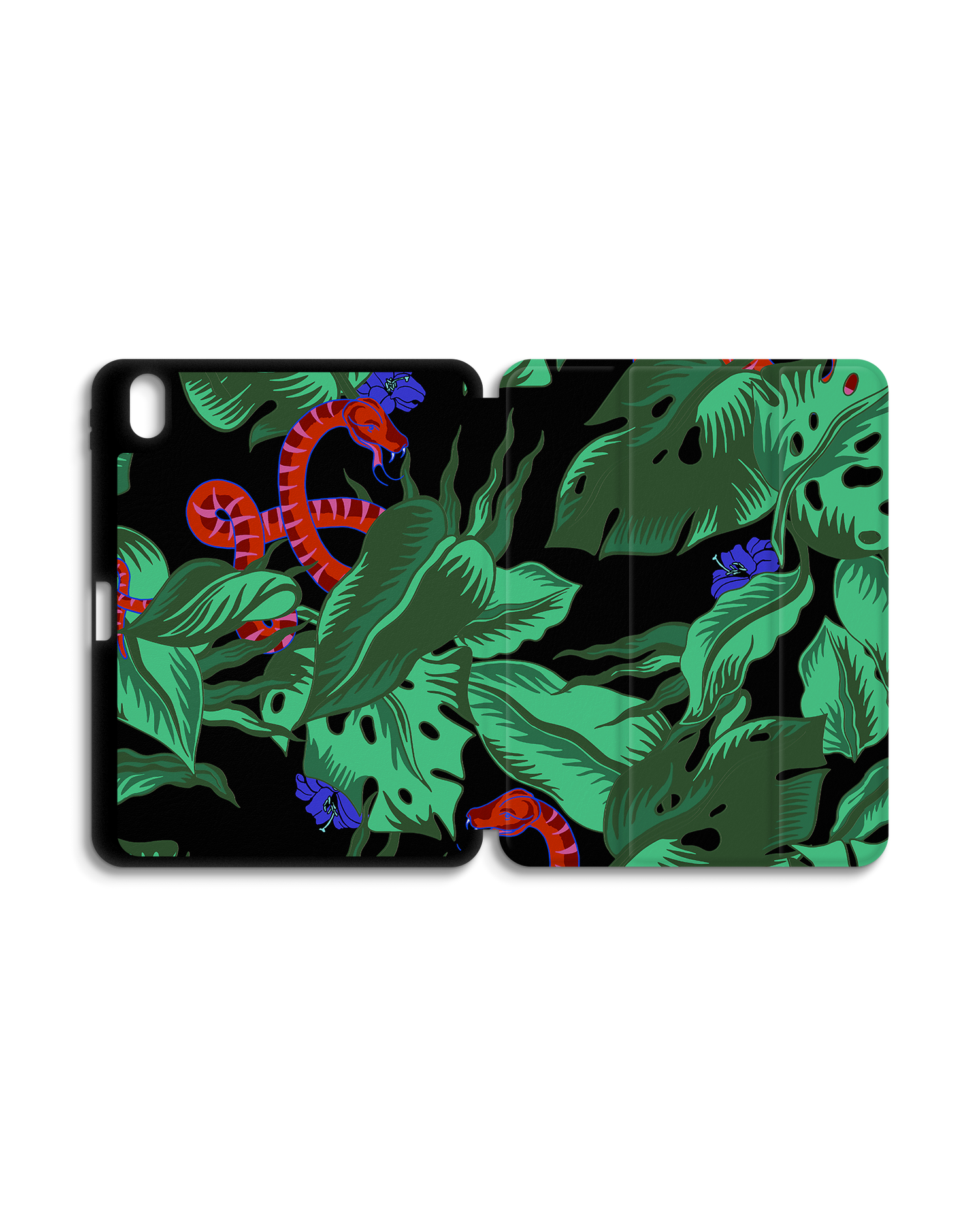 Tropical Snakes iPad Case with Pencil Holder for Apple iPad (10th Generation): Opened exterior view