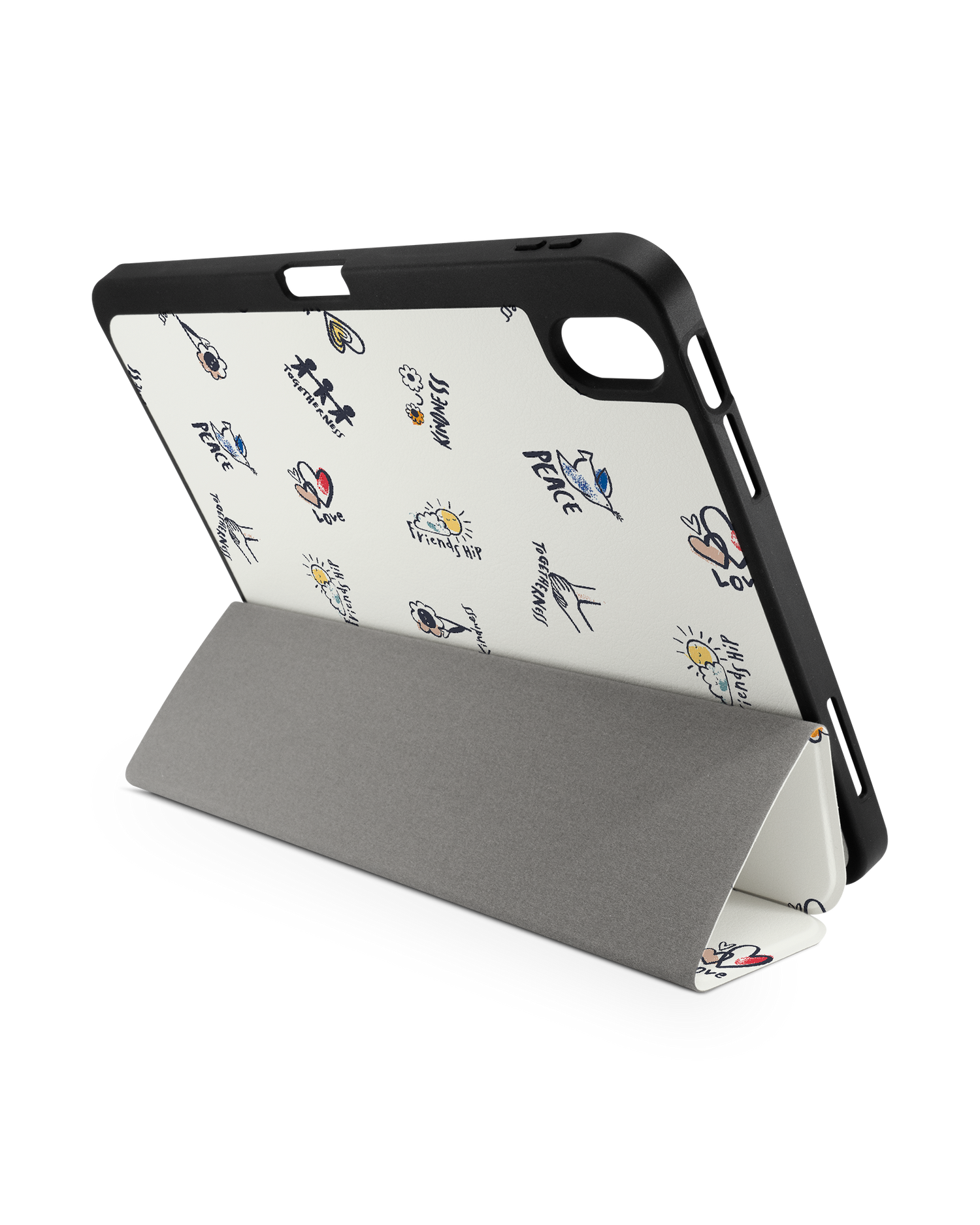 Peace And Love iPad Case with Pencil Holder for Apple iPad (10th Generation): Set up in landscape format (back view)