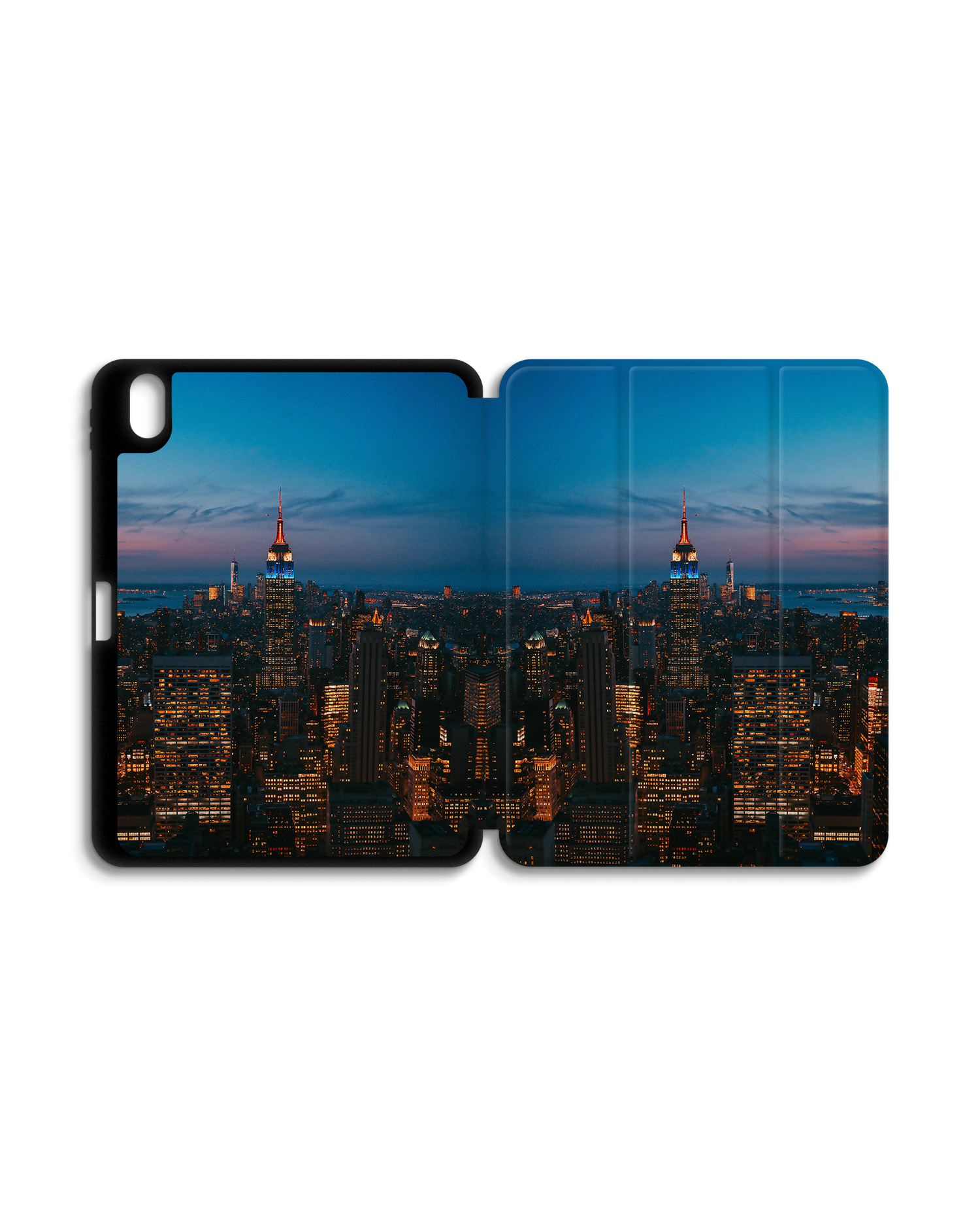 New York At Dusk iPad Case with Pencil Holder for Apple iPad (10th Generation): Opened exterior view