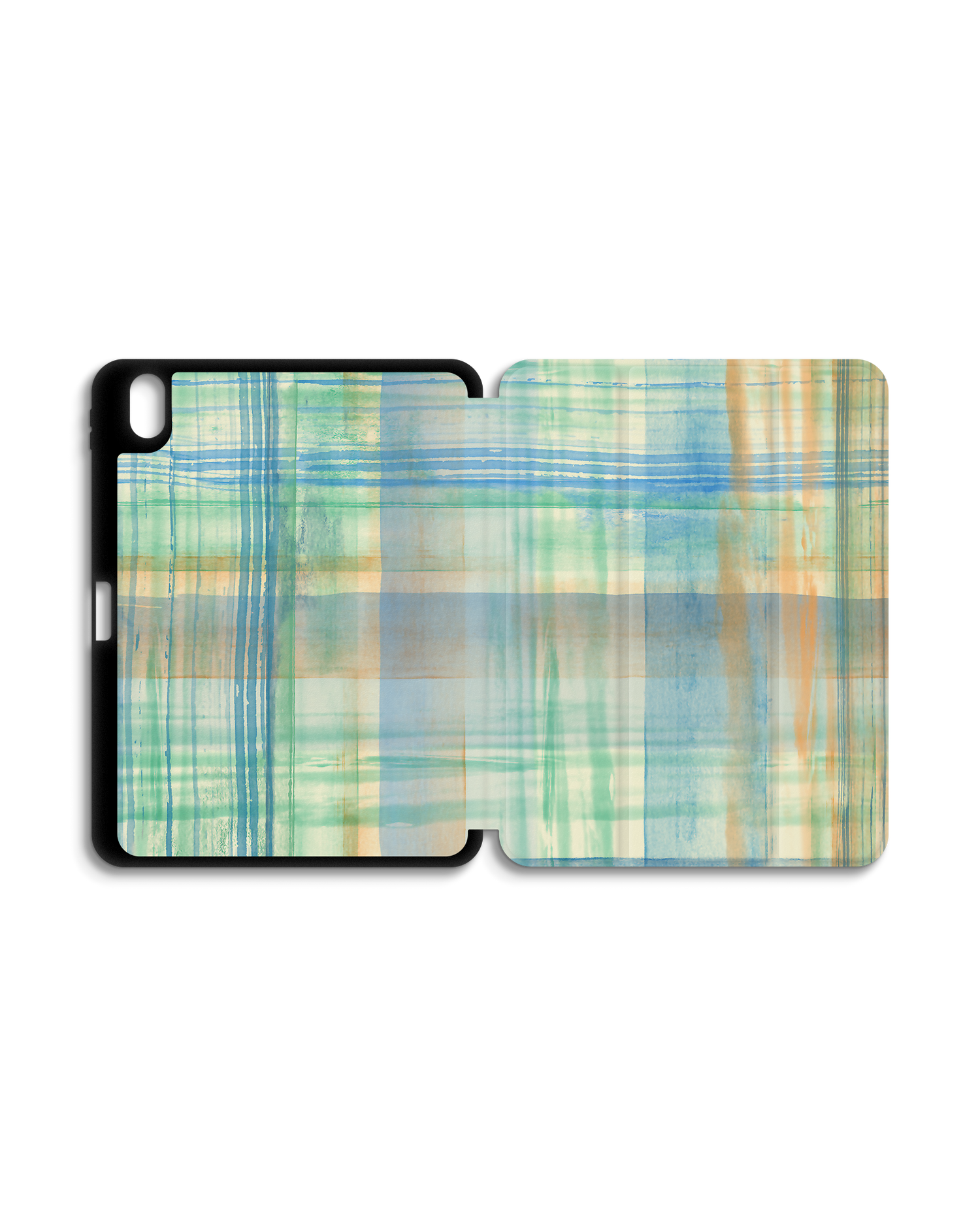 Washed Out Plaid iPad Case with Pencil Holder for Apple iPad (10th Generation): Opened exterior view