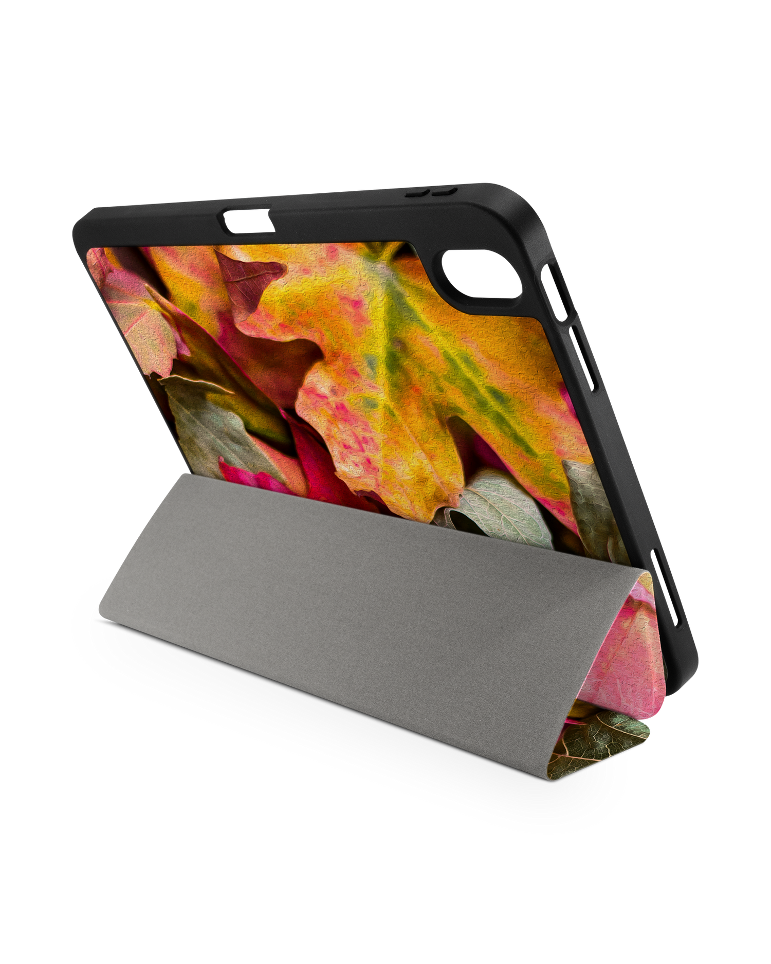 Autumn Leaves iPad Case with Pencil Holder for Apple iPad (10th Generation): Set up in landscape format (back view)