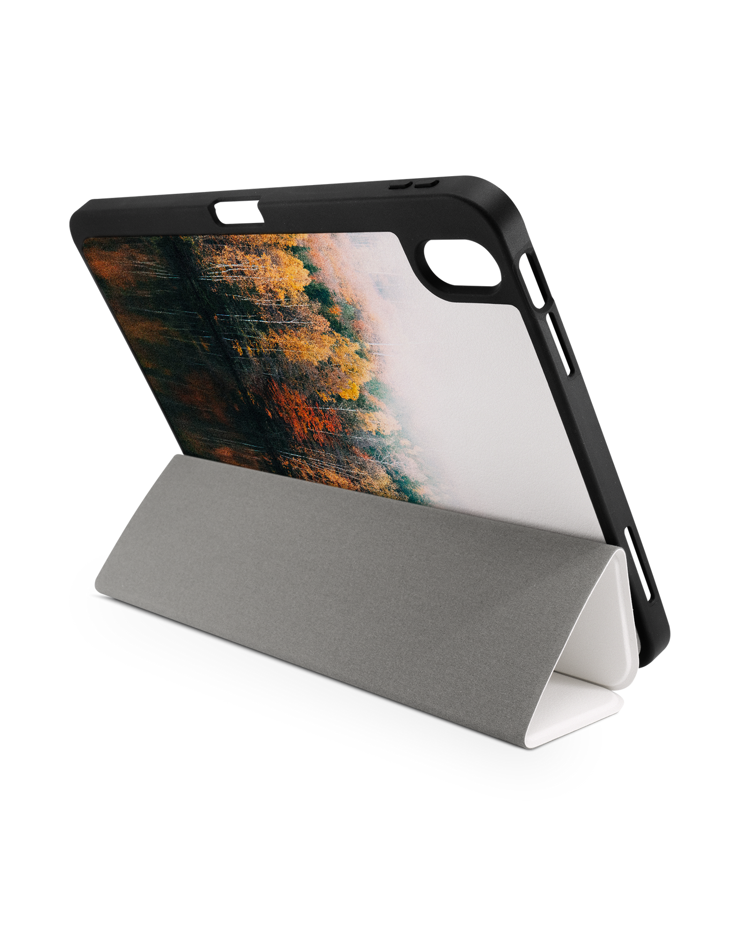 Fall Fog iPad Case with Pencil Holder for Apple iPad (10th Generation): Set up in landscape format (back view)