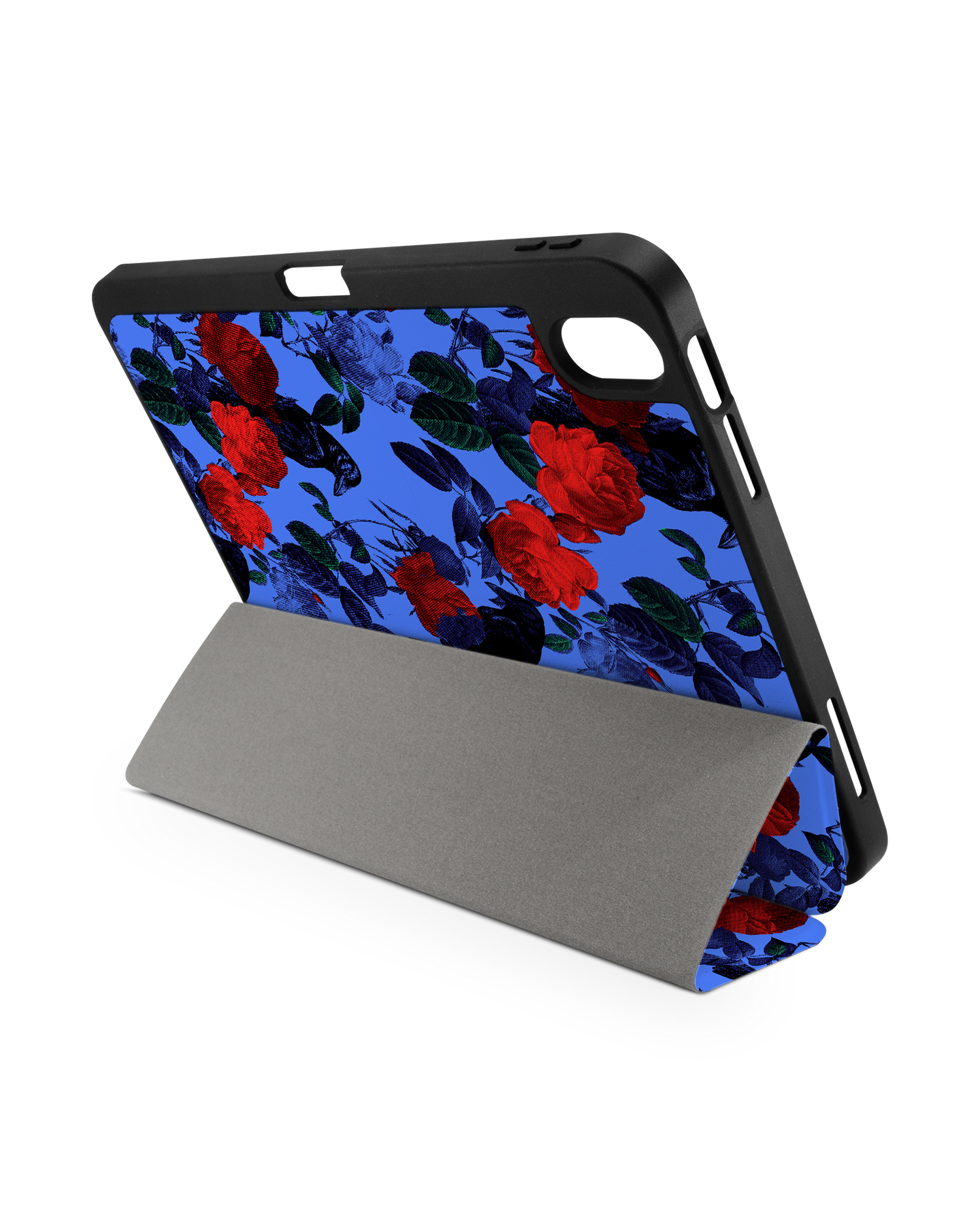 Roses And Ravens iPad Case with Pencil Holder for Apple iPad (10th Generation): Set up in landscape format (back view)