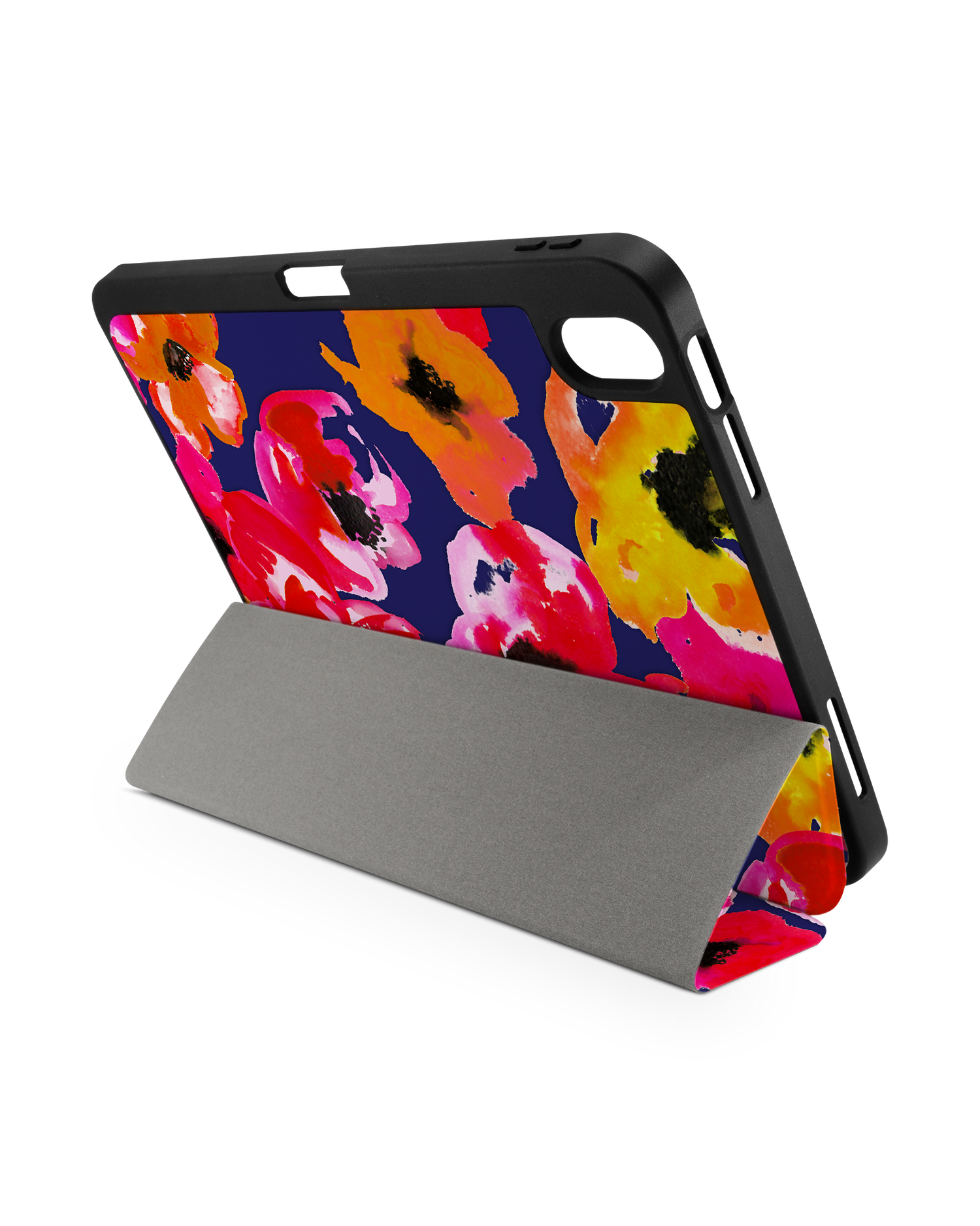 Painted Poppies iPad Case with Pencil Holder for Apple iPad (10th Generation): Set up in landscape format (back view)