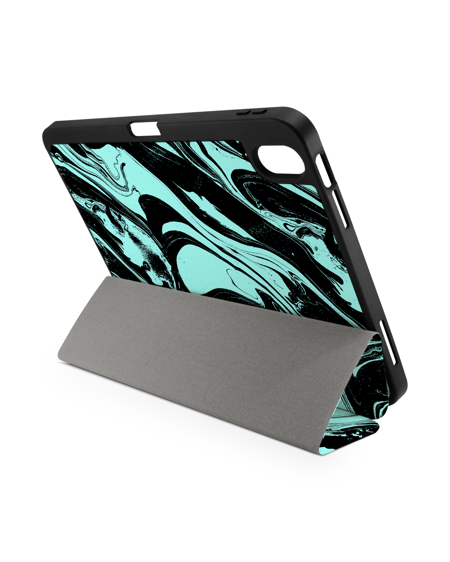 Mint Swirl iPad Case with Pencil Holder for Apple iPad (10th Generation): Set up in landscape format (back view)