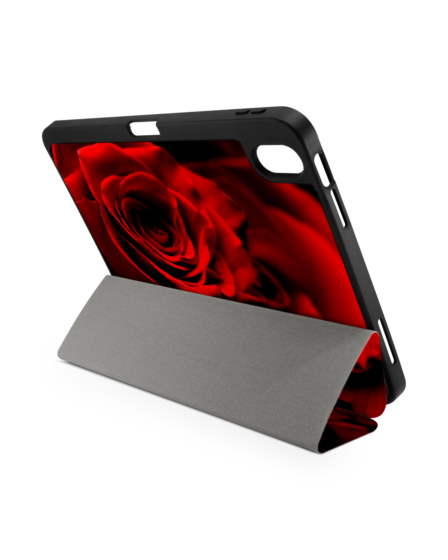 Red Roses iPad Case with Pencil Holder for Apple iPad (10th Generation): Set up in landscape format (back view)