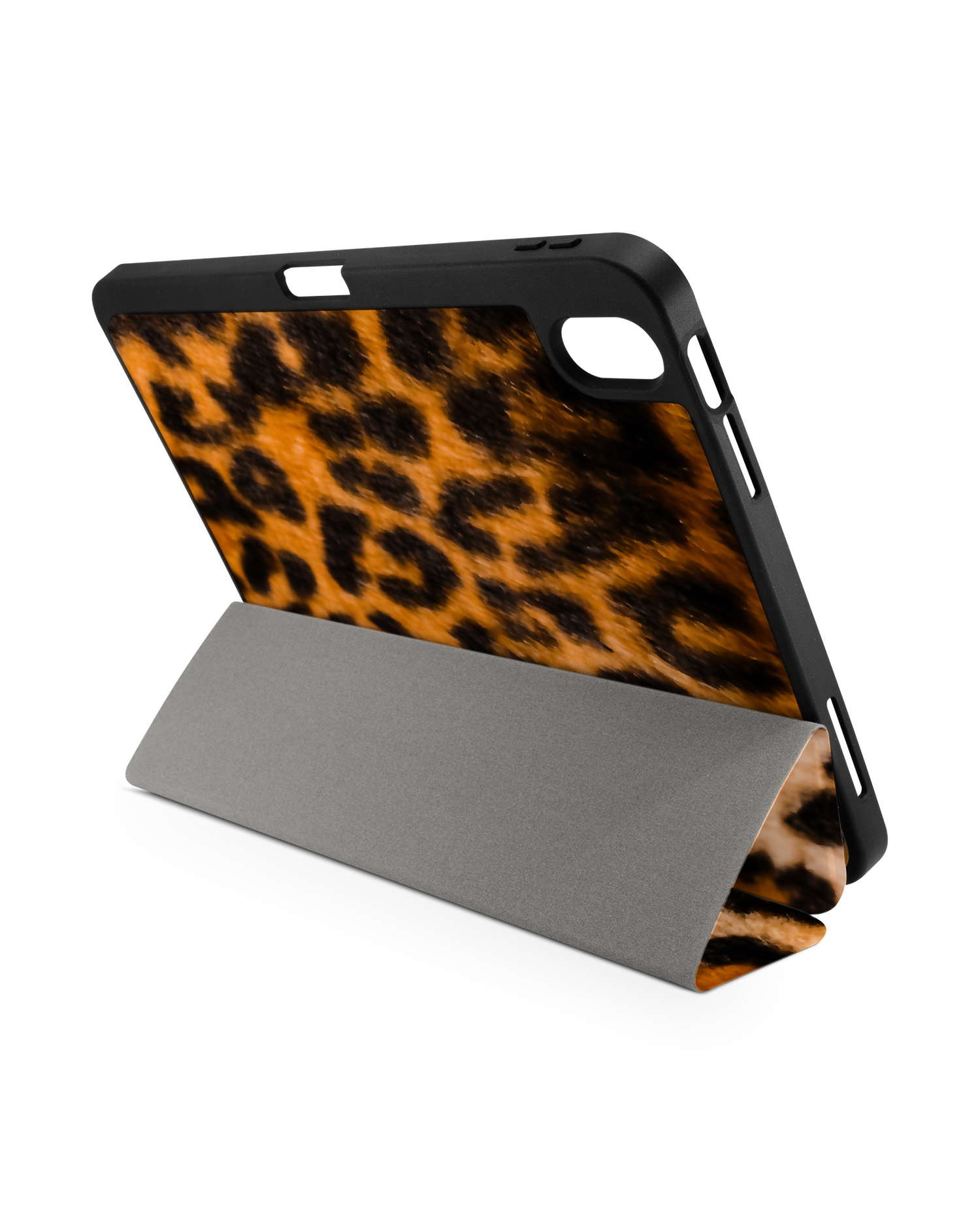 Leopard Pattern iPad Case with Pencil Holder for Apple iPad (10th Generation): Set up in landscape format (back view)