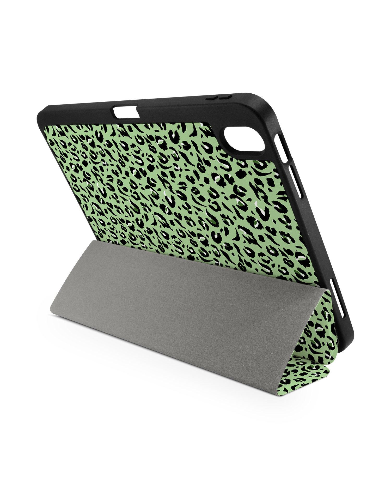 Mint Leopard iPad Case with Pencil Holder for Apple iPad (10th Generation): Set up in landscape format (back view)