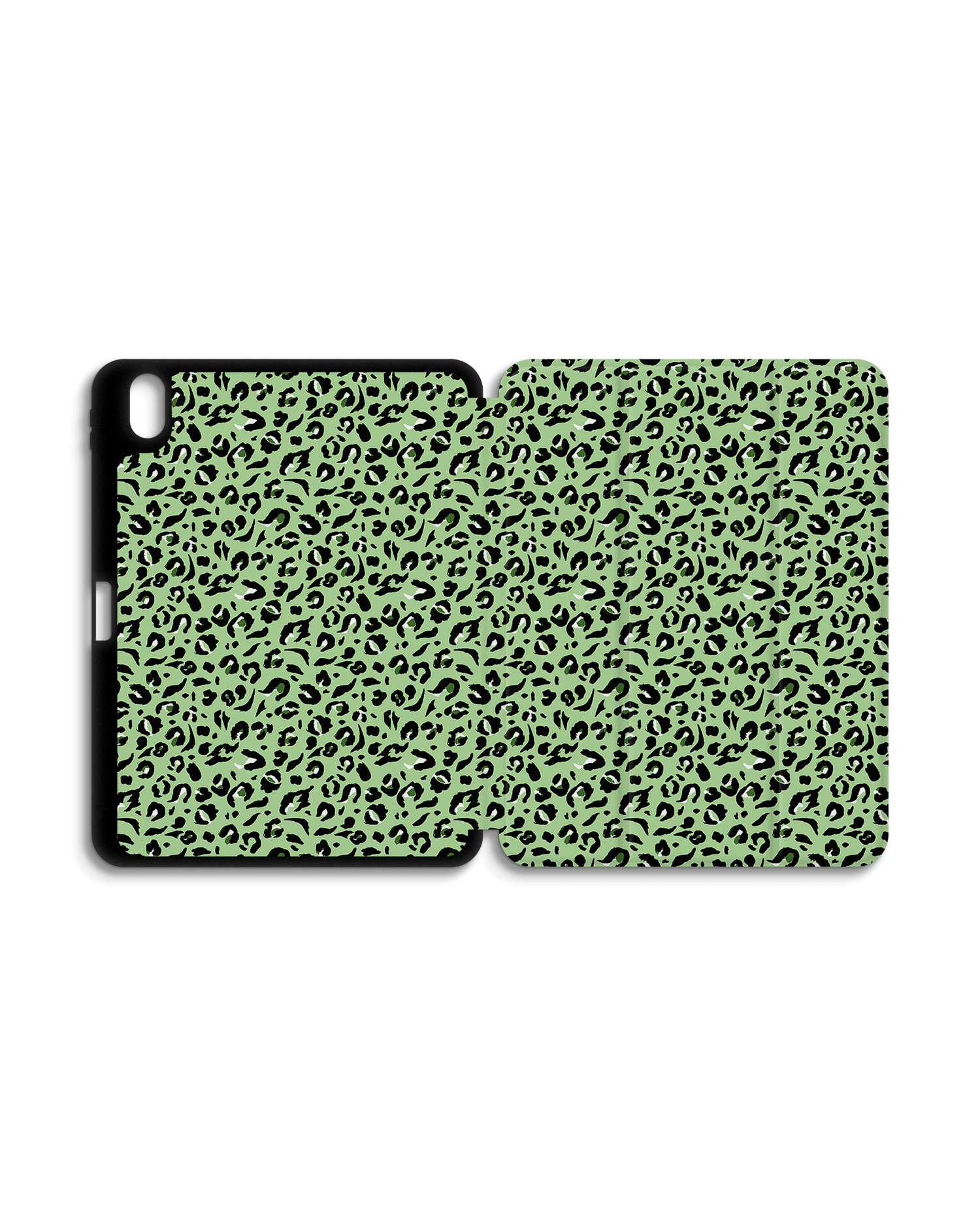 Mint Leopard iPad Case with Pencil Holder for Apple iPad (10th Generation): Opened exterior view