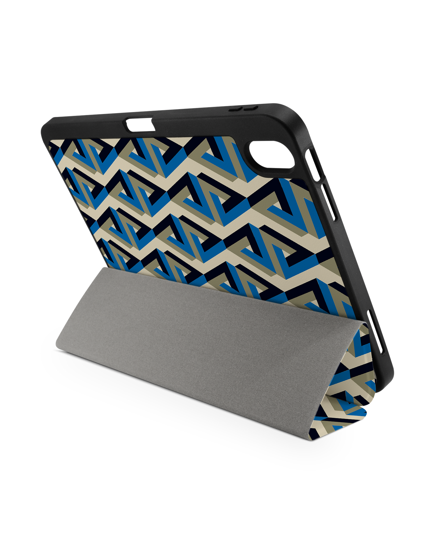 Penrose Pattern iPad Case with Pencil Holder for Apple iPad (10th Generation): Set up in landscape format (back view)