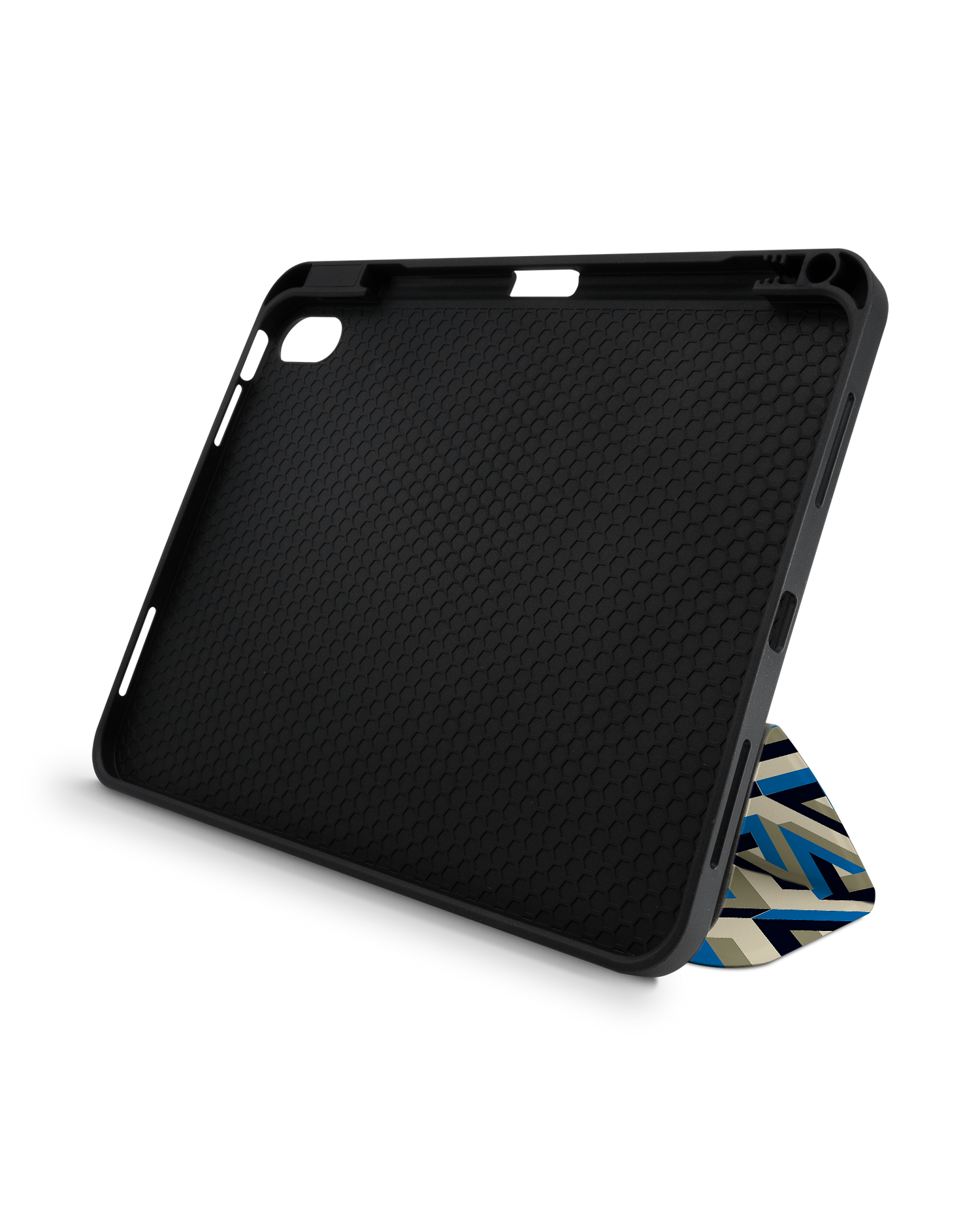 Penrose Pattern iPad Case with Pencil Holder for Apple iPad (10th Generation): Set up in landscape format (front view)