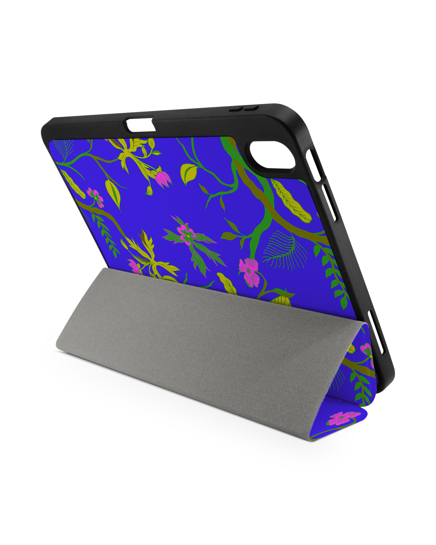Ultra Violet Floral iPad Case with Pencil Holder for Apple iPad (10th Generation): Set up in landscape format (back view)