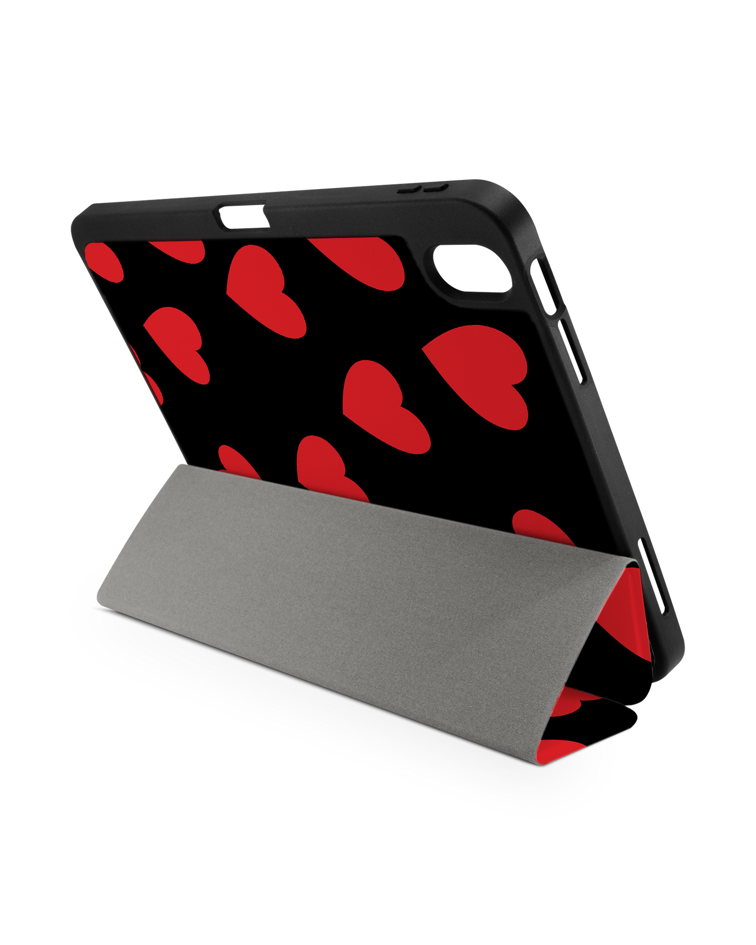 Repeating Hearts iPad Case with Pencil Holder for Apple iPad (10th Generation): Set up in landscape format (back view)