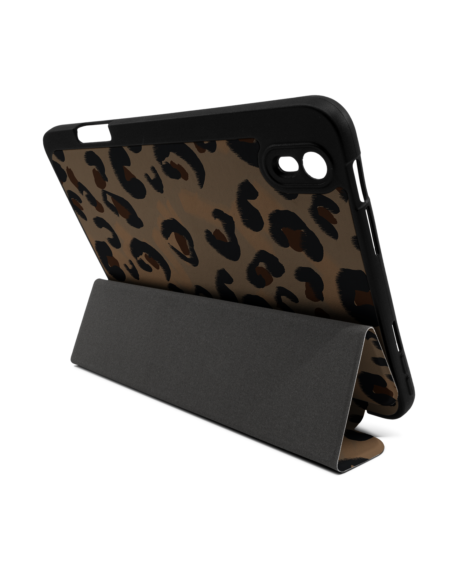 Leopard Repeat iPad Case with Pencil Holder Apple iPad mini 6 (2021): Set up in landscape format (back view)