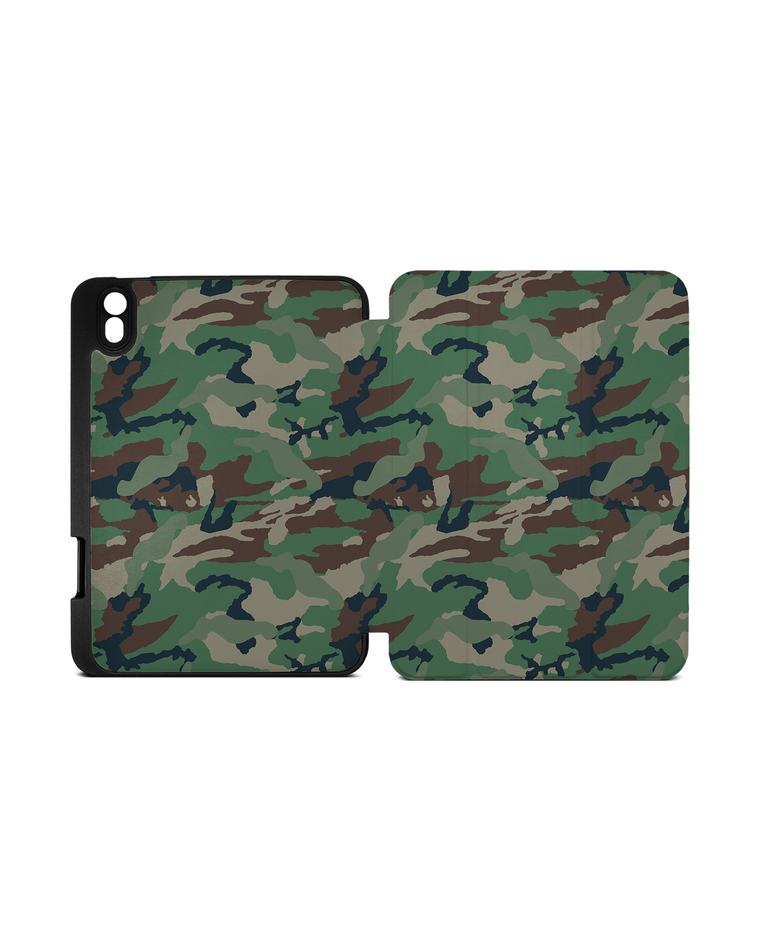 Green and Brown Camo iPad Case with Pencil Holder Apple iPad mini 6 (2021): Opened exterior view