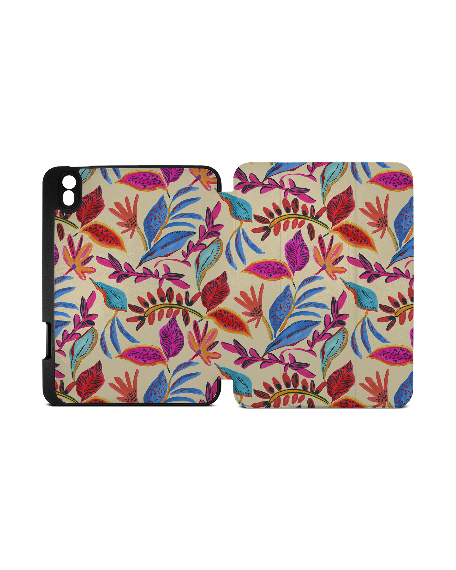 Painterly Spring Leaves iPad Case with Pencil Holder Apple iPad mini 6 (2021): Opened exterior view