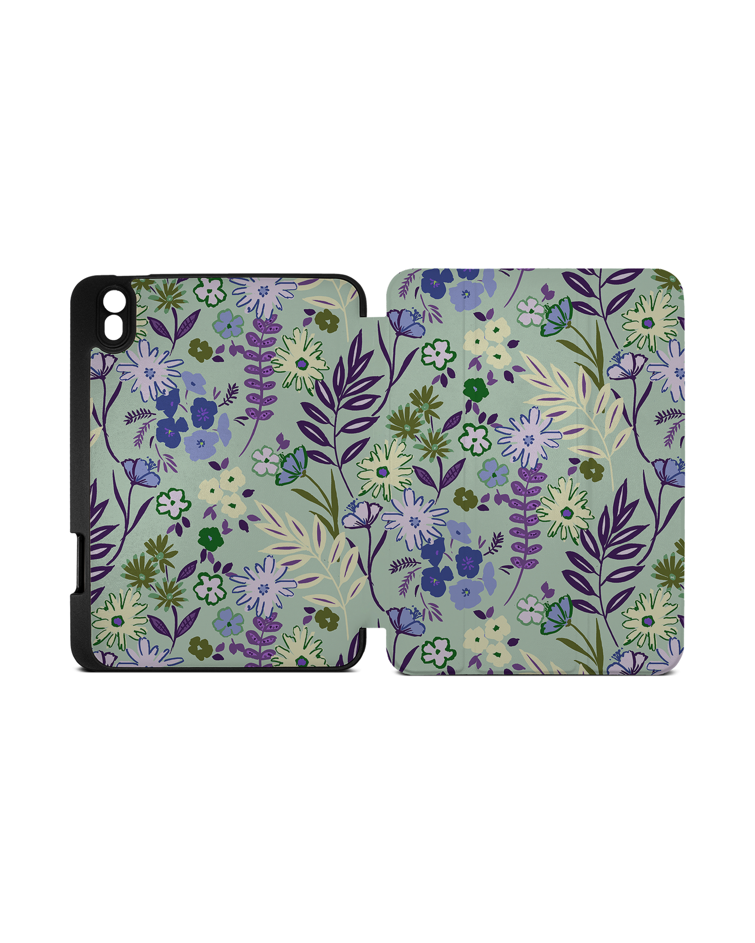 Pretty Purple Flowers iPad Case with Pencil Holder Apple iPad mini 6 (2021): Opened exterior view
