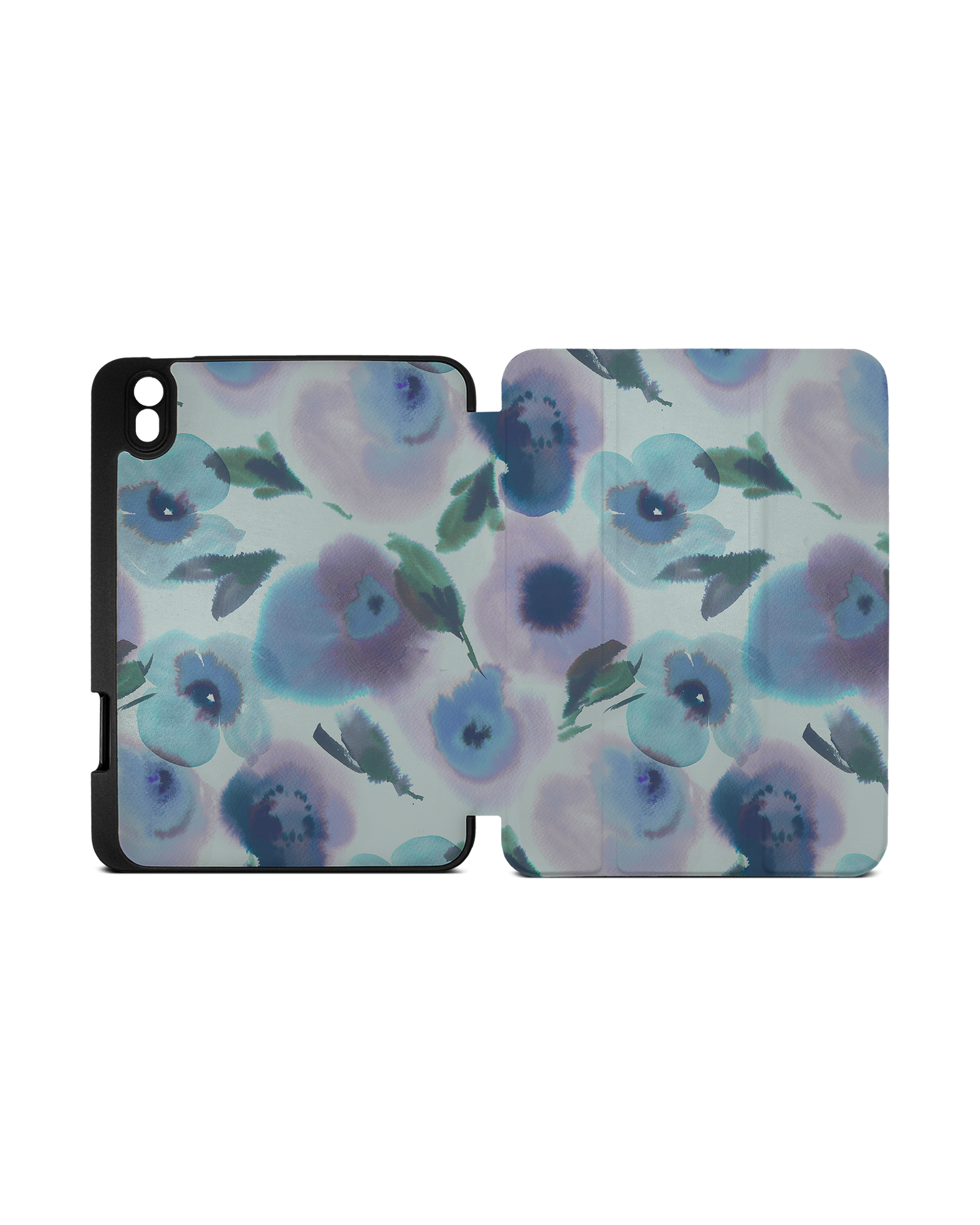 Watercolour Flowers Blue iPad Case with Pencil Holder Apple iPad mini 6 (2021): Opened exterior view