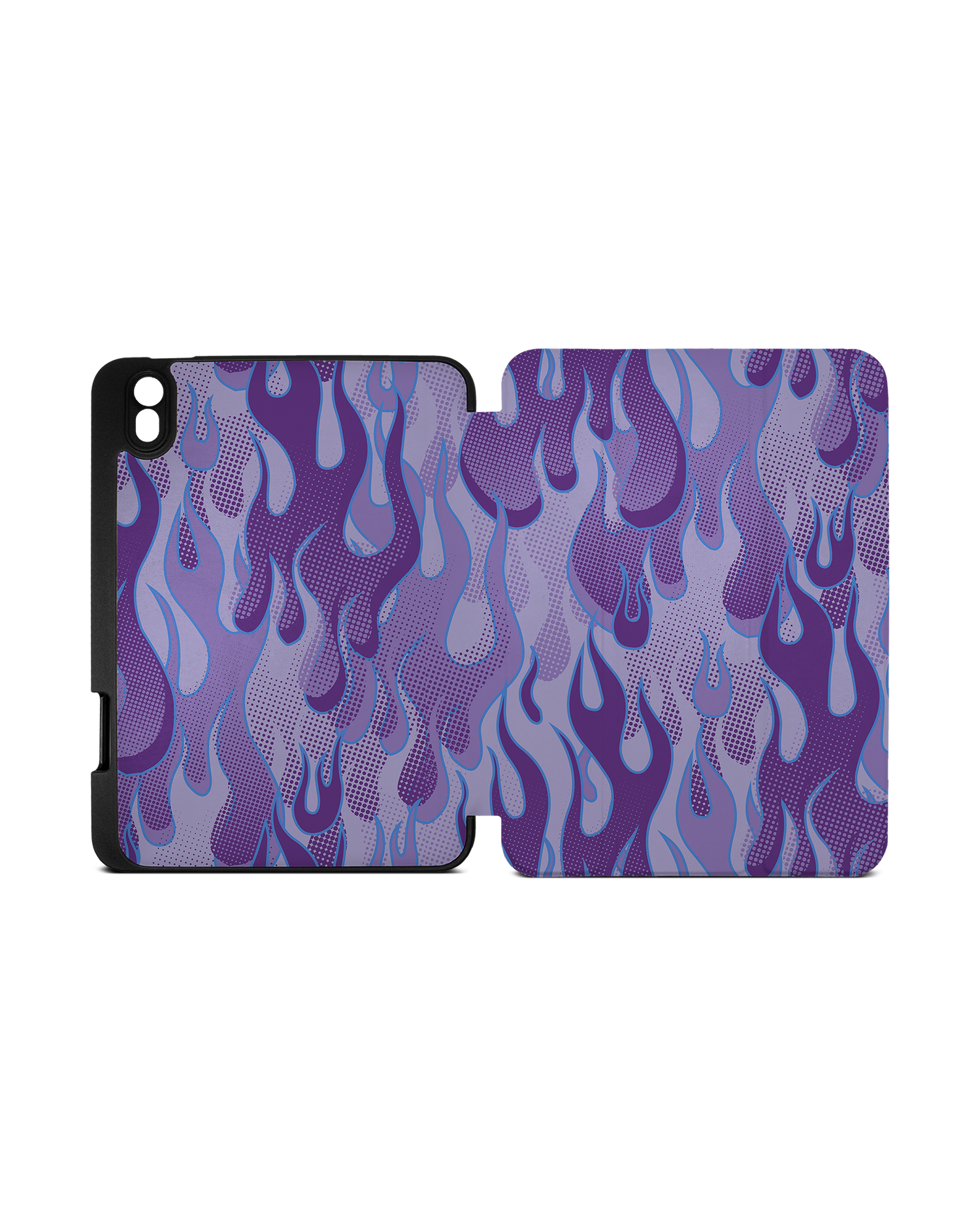 Purple Flames iPad Case with Pencil Holder Apple iPad mini 6 (2021): Opened exterior view